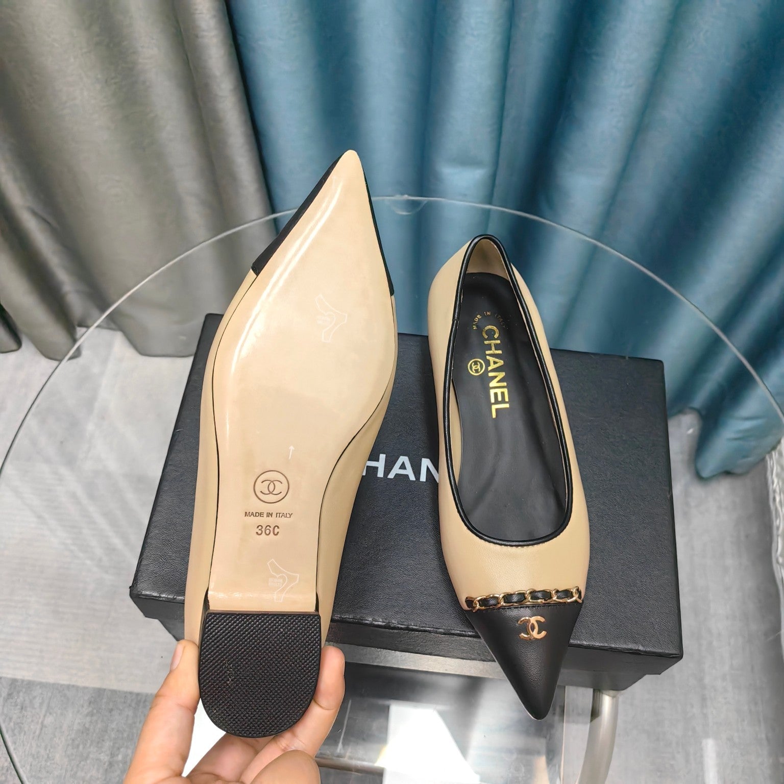 CC Ballet Flats Beige Chain Lambskin