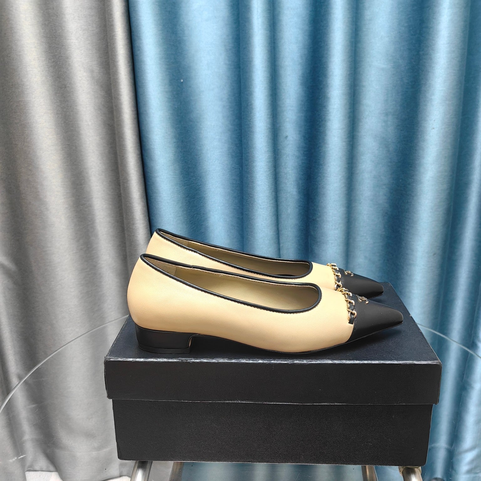 CC Ballet Flats Beige Chain Lambskin