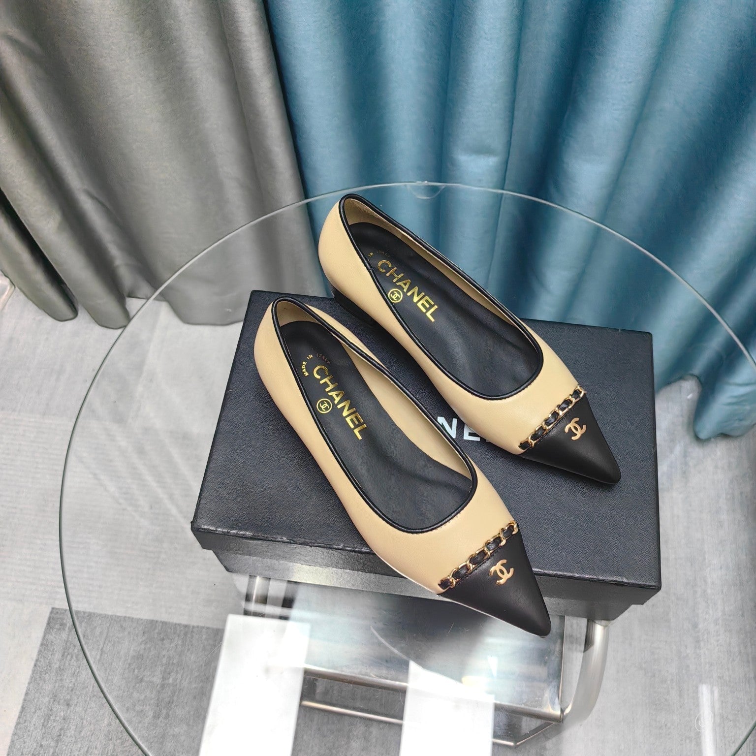 CC Ballet Flats Beige Chain Lambskin