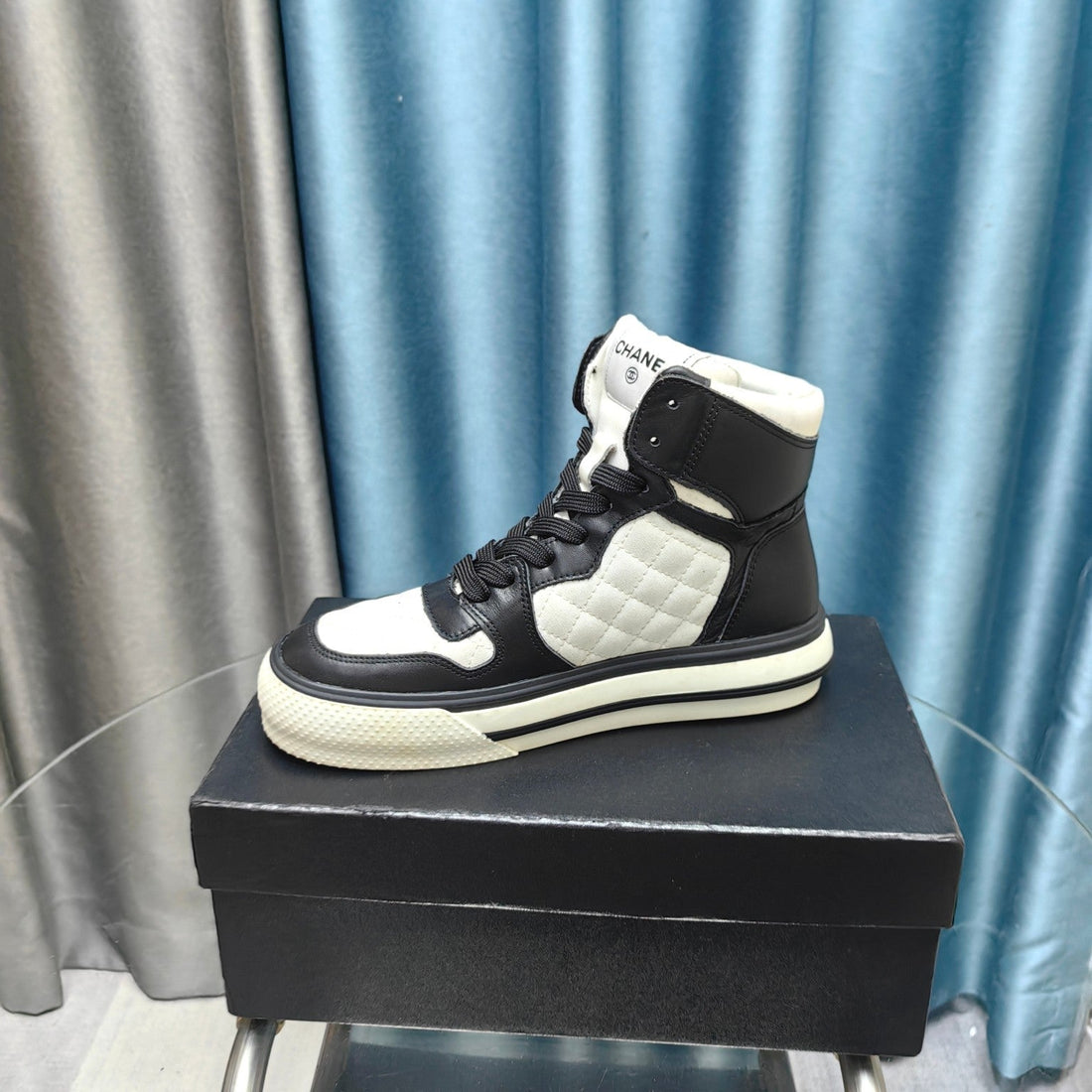 CC High Top Sneaker Black White Calfskin