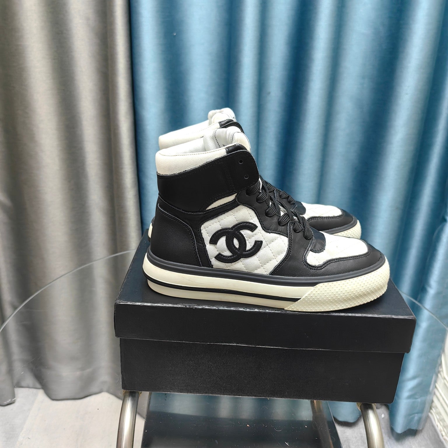 CC High Top Sneaker Black White Calfskin