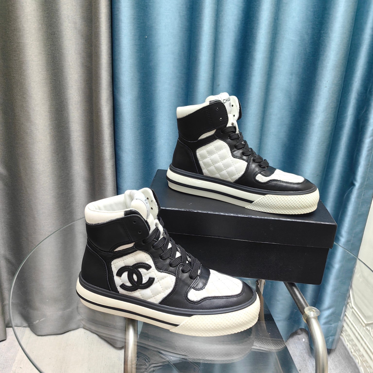 CC High Top Sneaker Black White Calfskin