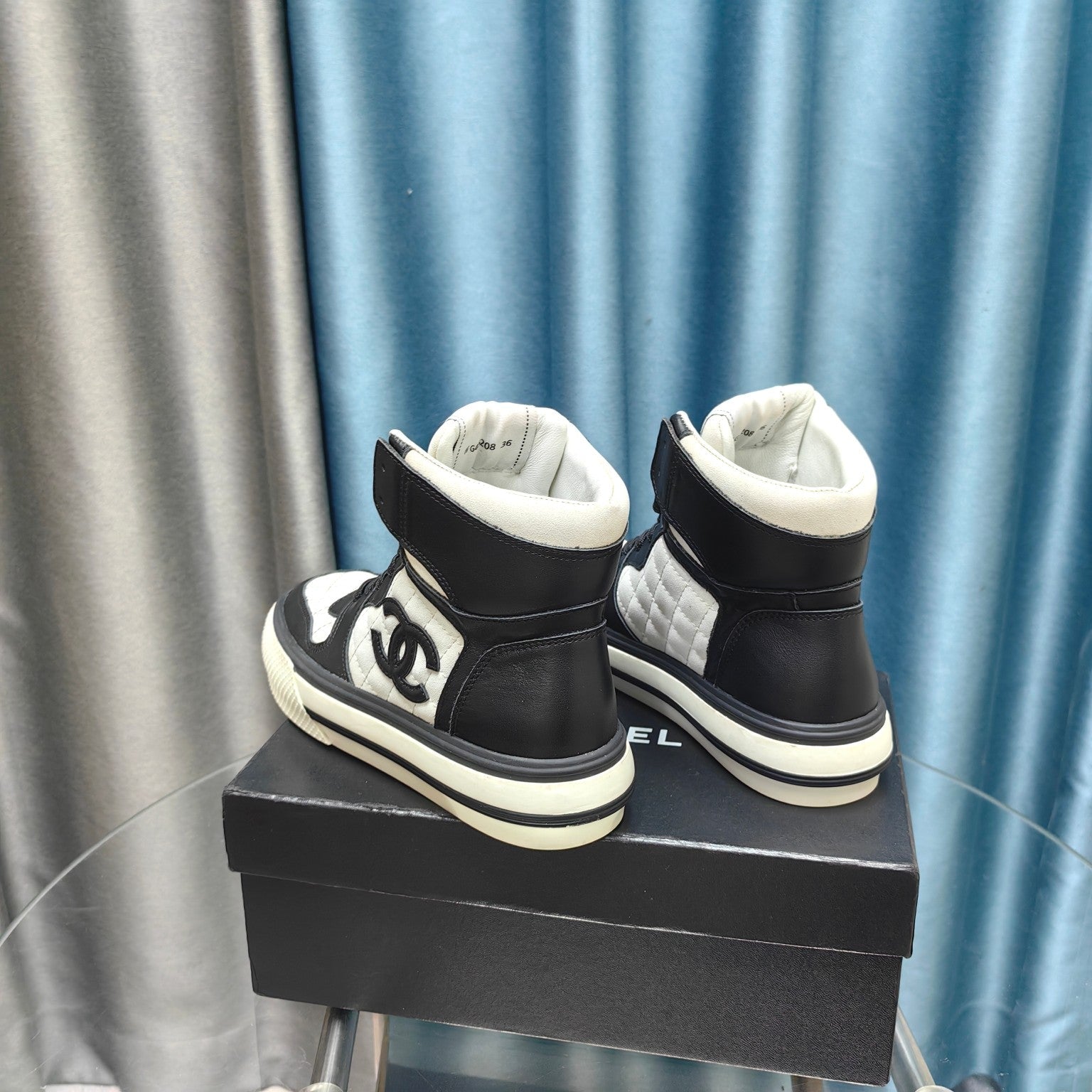 CC High Top Sneaker Black White Calfskin