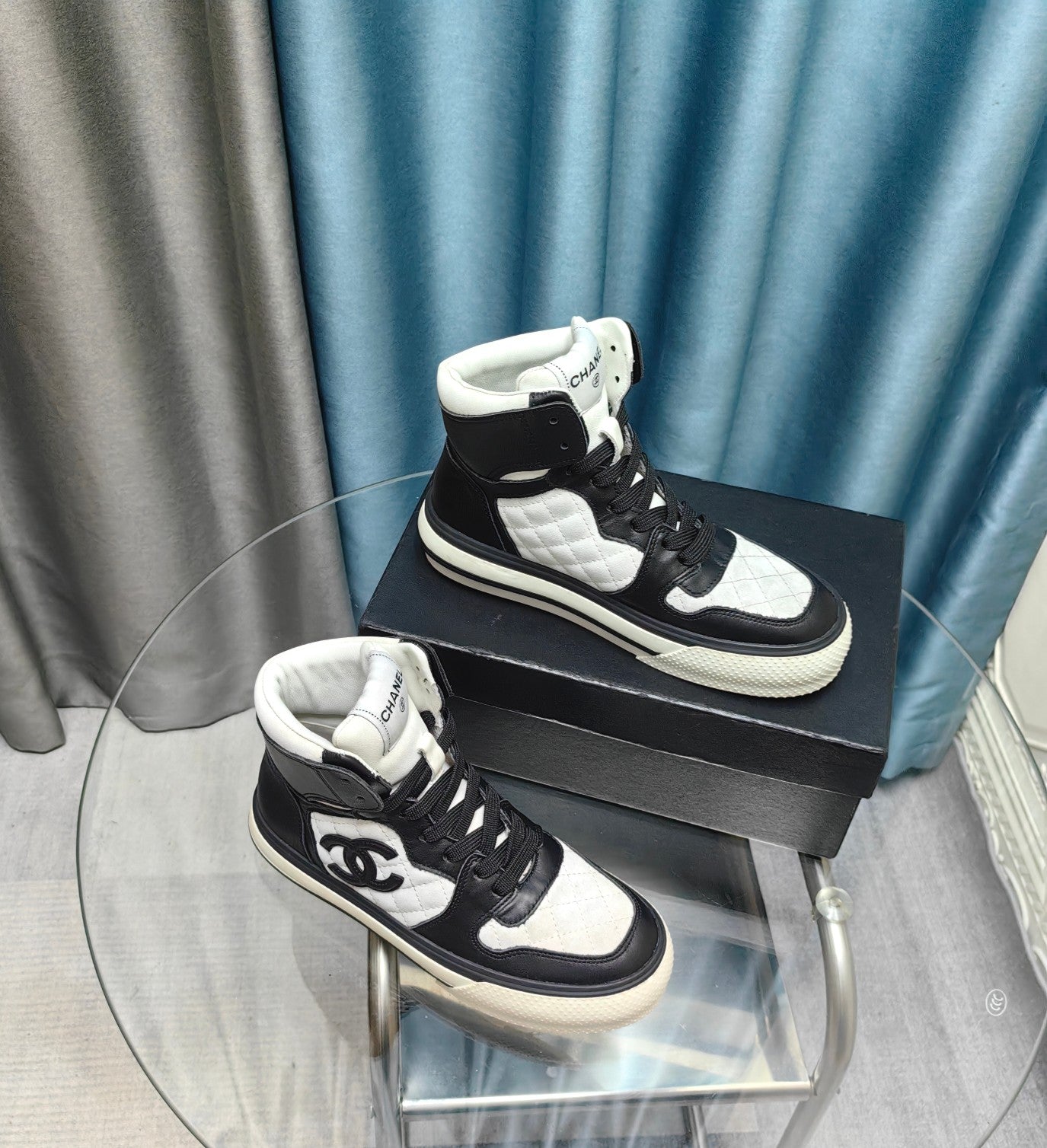 CC High Top Sneaker Black White Calfskin