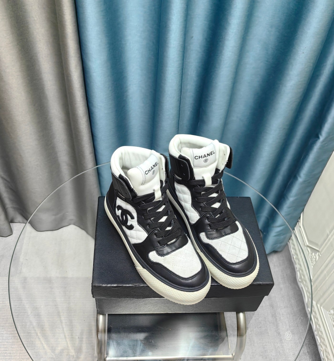 CC High Top Sneaker Black White Calfskin