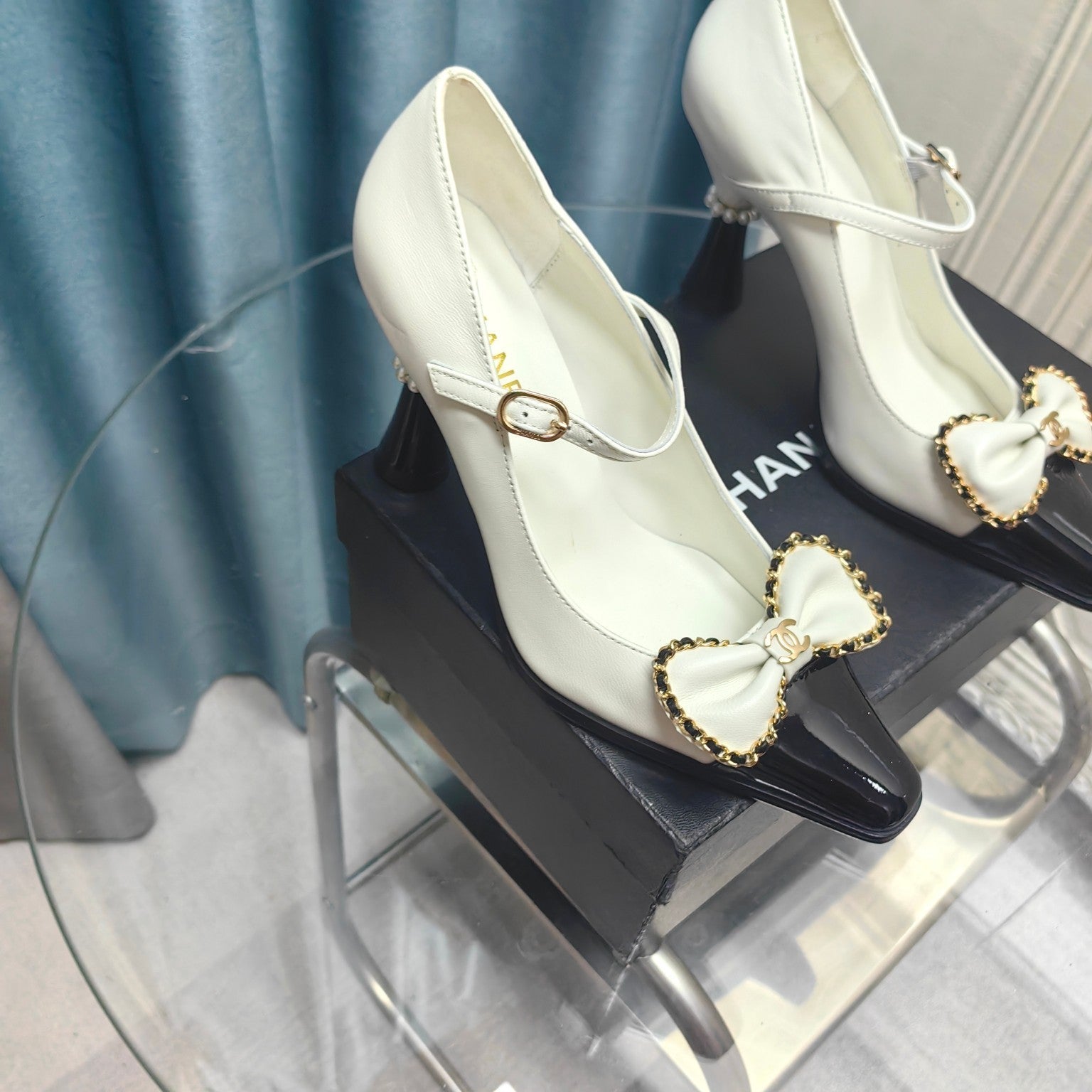 CC High Mary Janes White Bow Lambskin