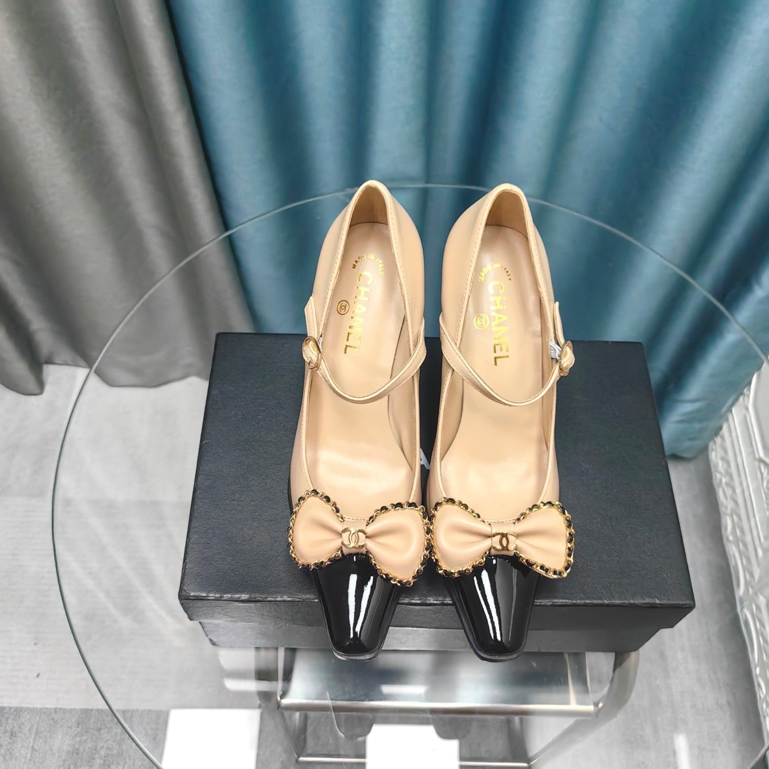 CC High Mary Janes Beige Bow Lambskin