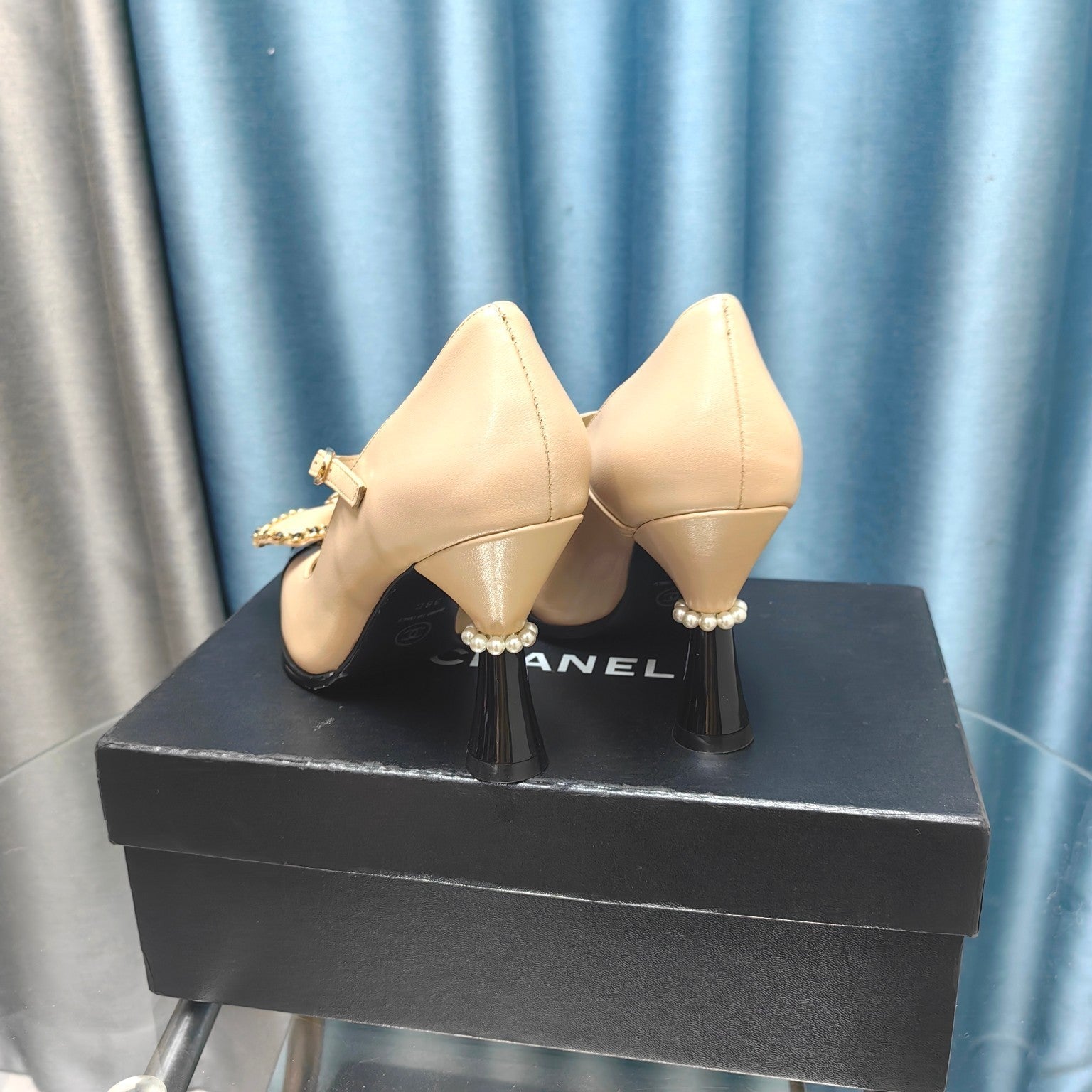 CC High Mary Janes Beige Bow Lambskin