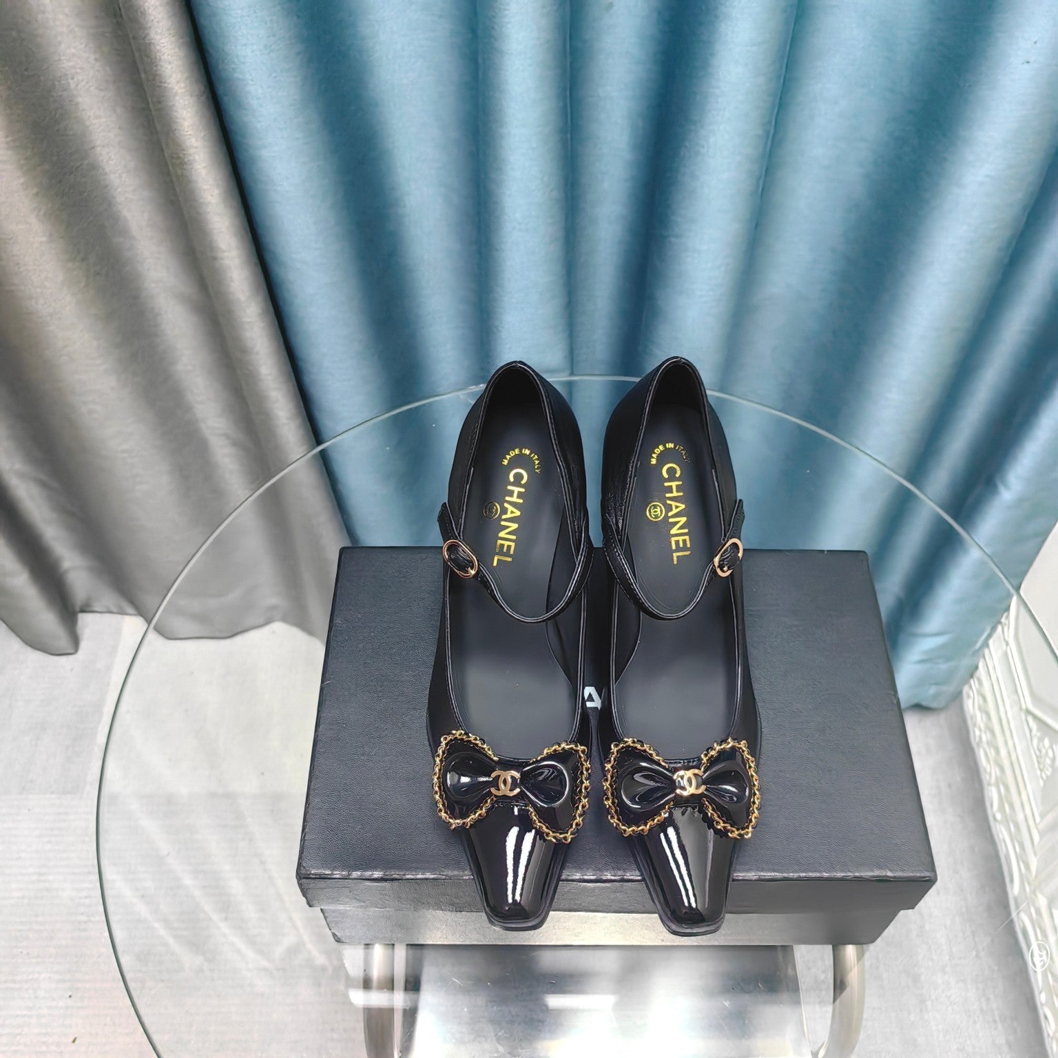 CC High Mary Janes Black Bow Lambskin