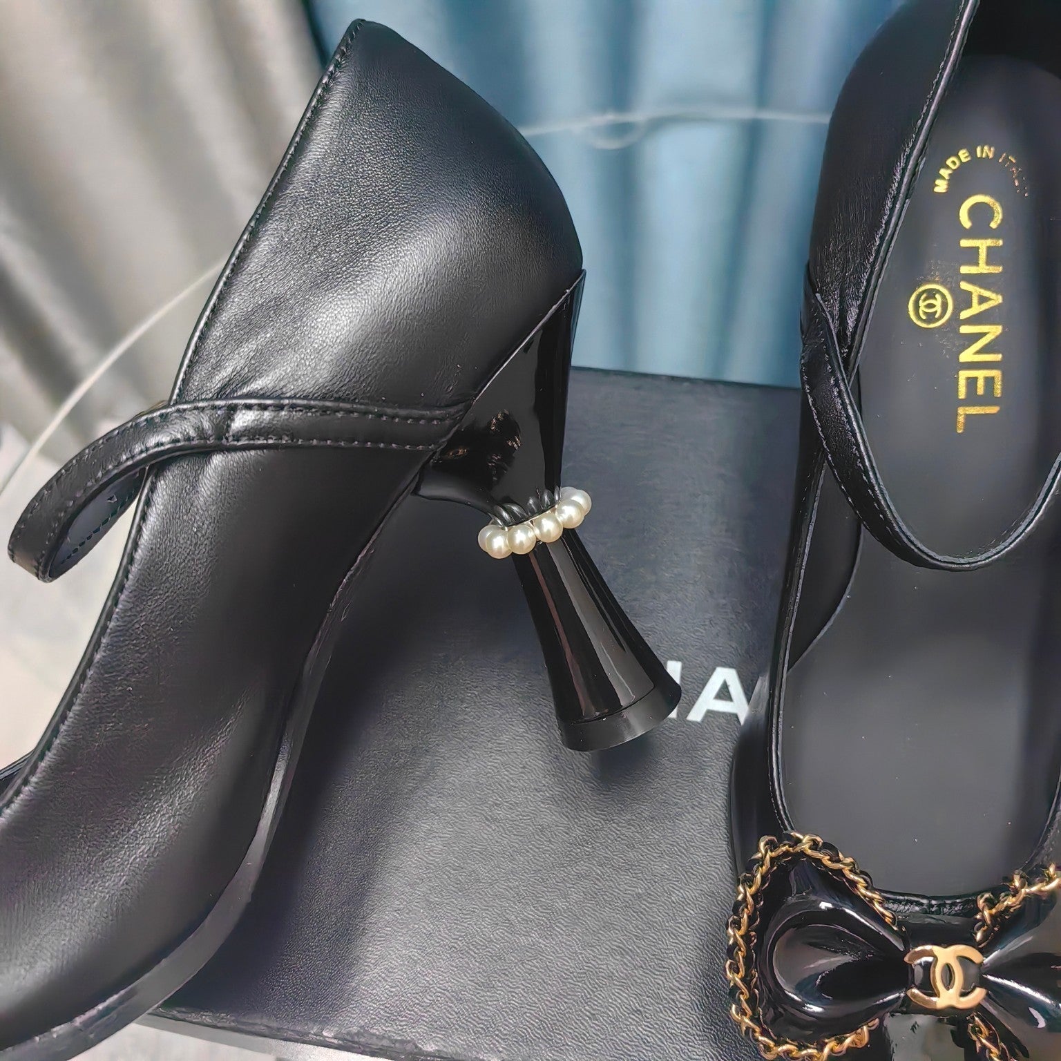 CC High Mary Janes Black Bow Lambskin