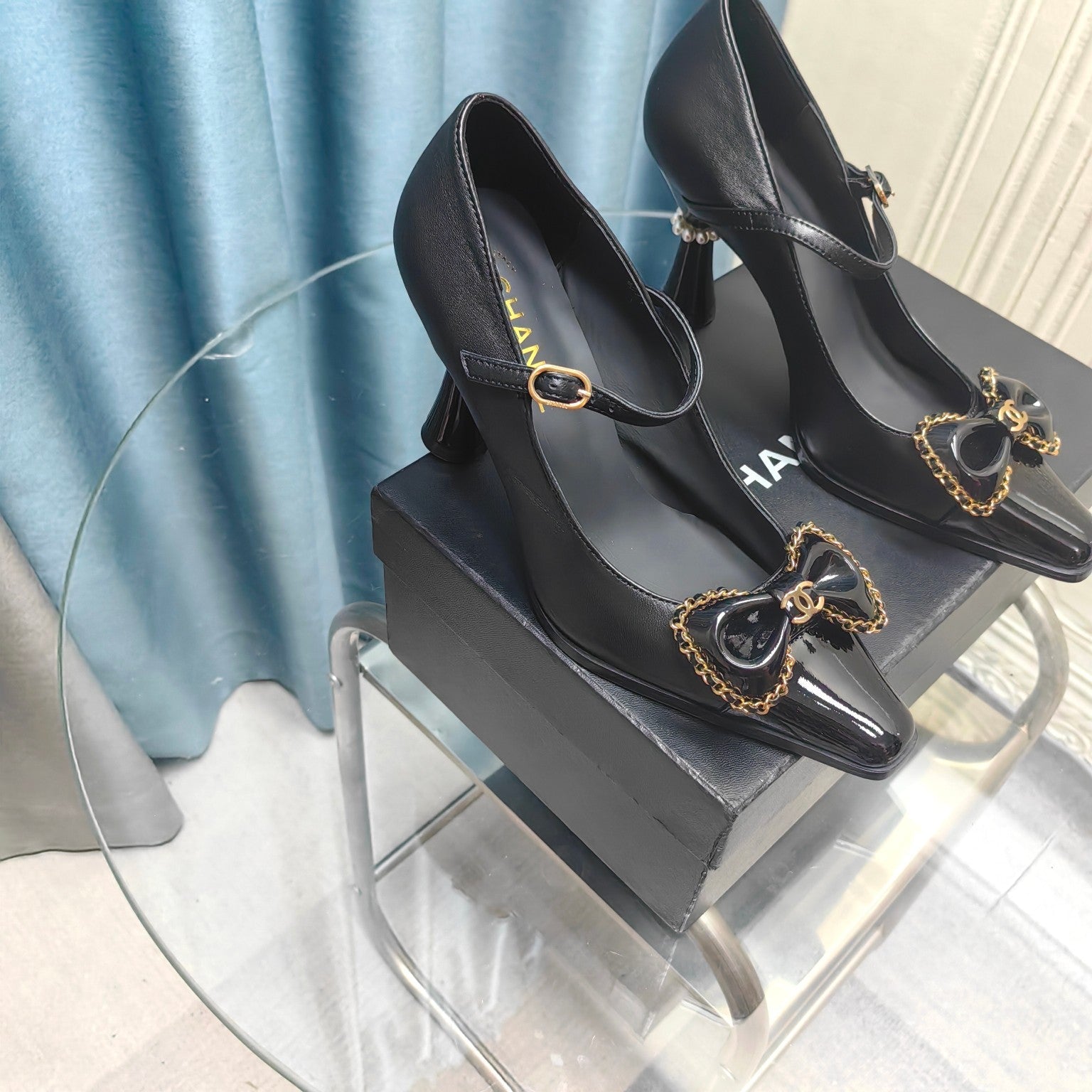 CC High Mary Janes Black Bow Lambskin