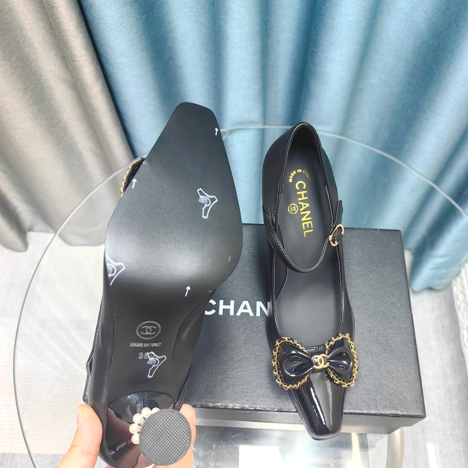 CC High Mary Janes Black Bow Lambskin