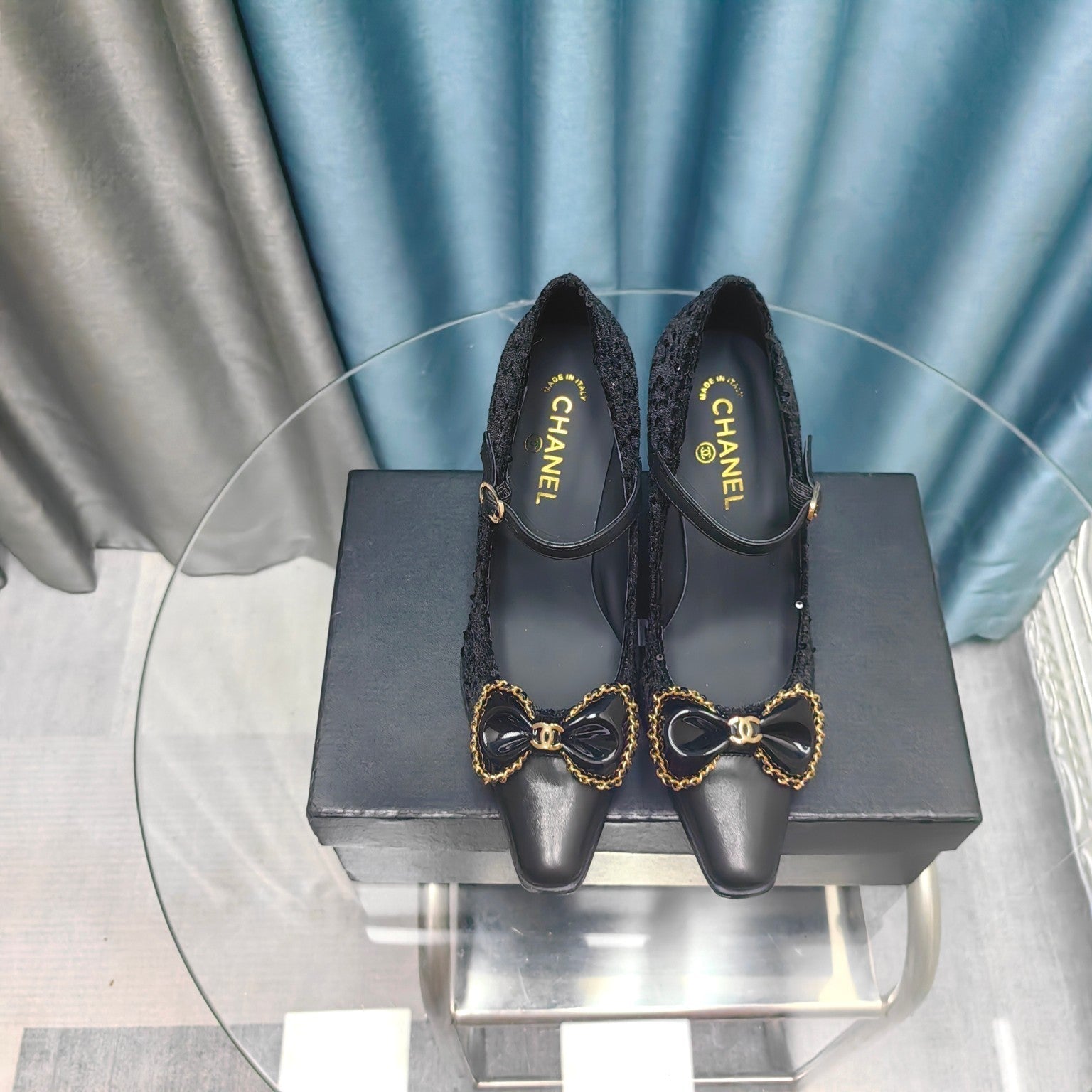 CC High Mary Janes Black Beaded Fabric And Lambskin