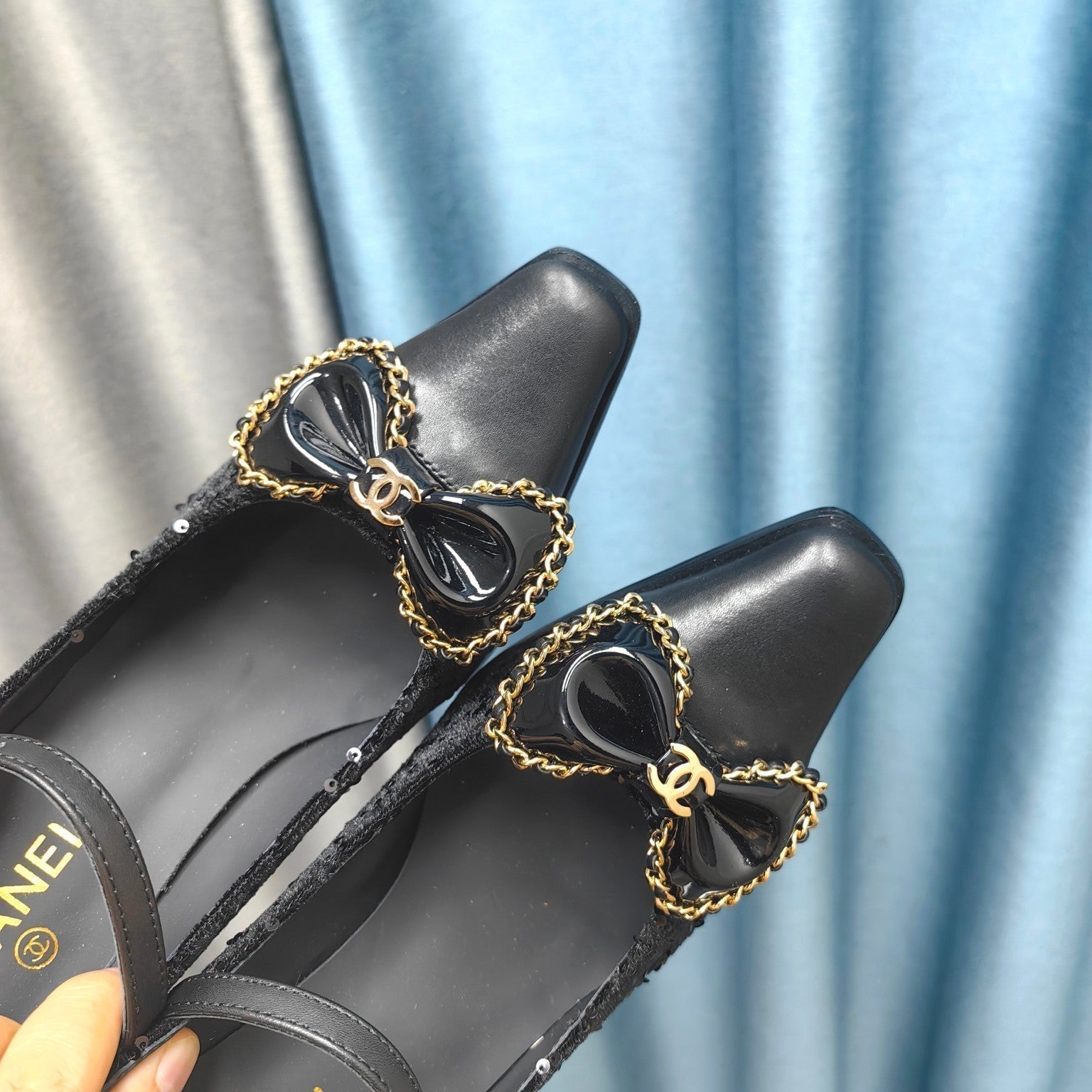 CC High Mary Janes Black Beaded Fabric And Lambskin