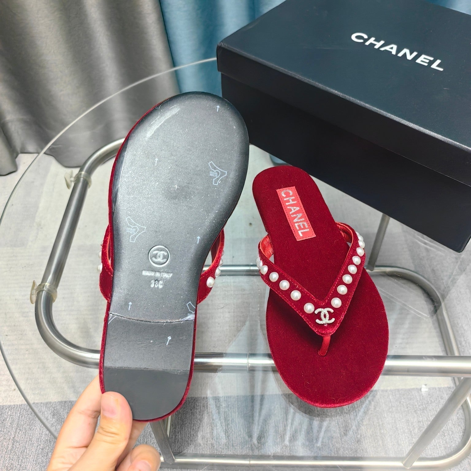 CC Thong Red Velvet Pearl
