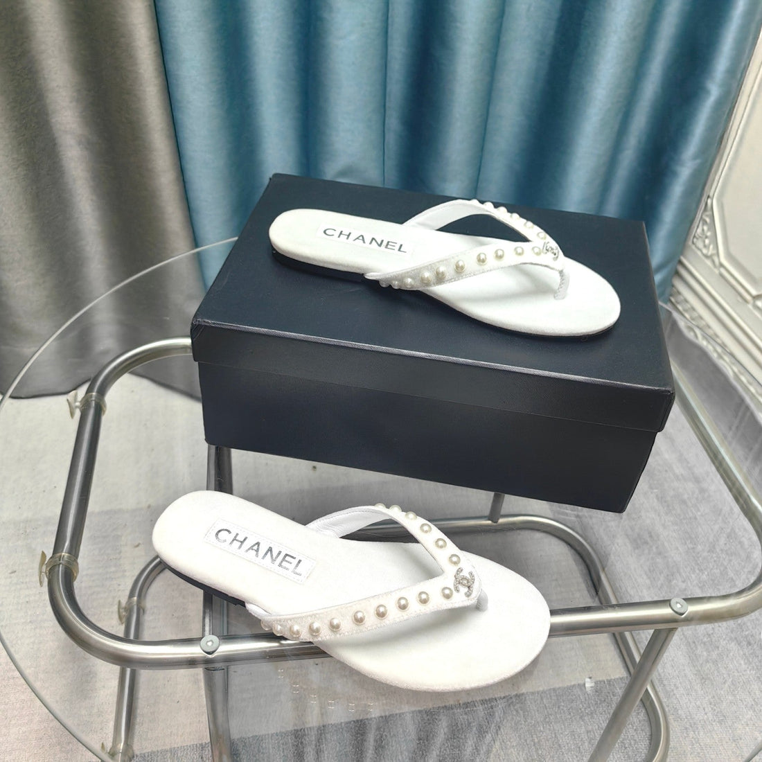 CC Thong White Velvet Pearl