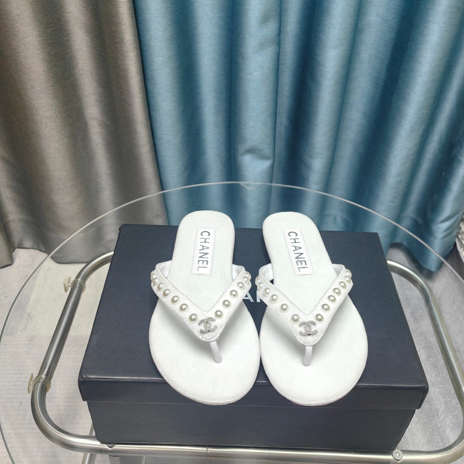 CC Thong White Velvet Pearl