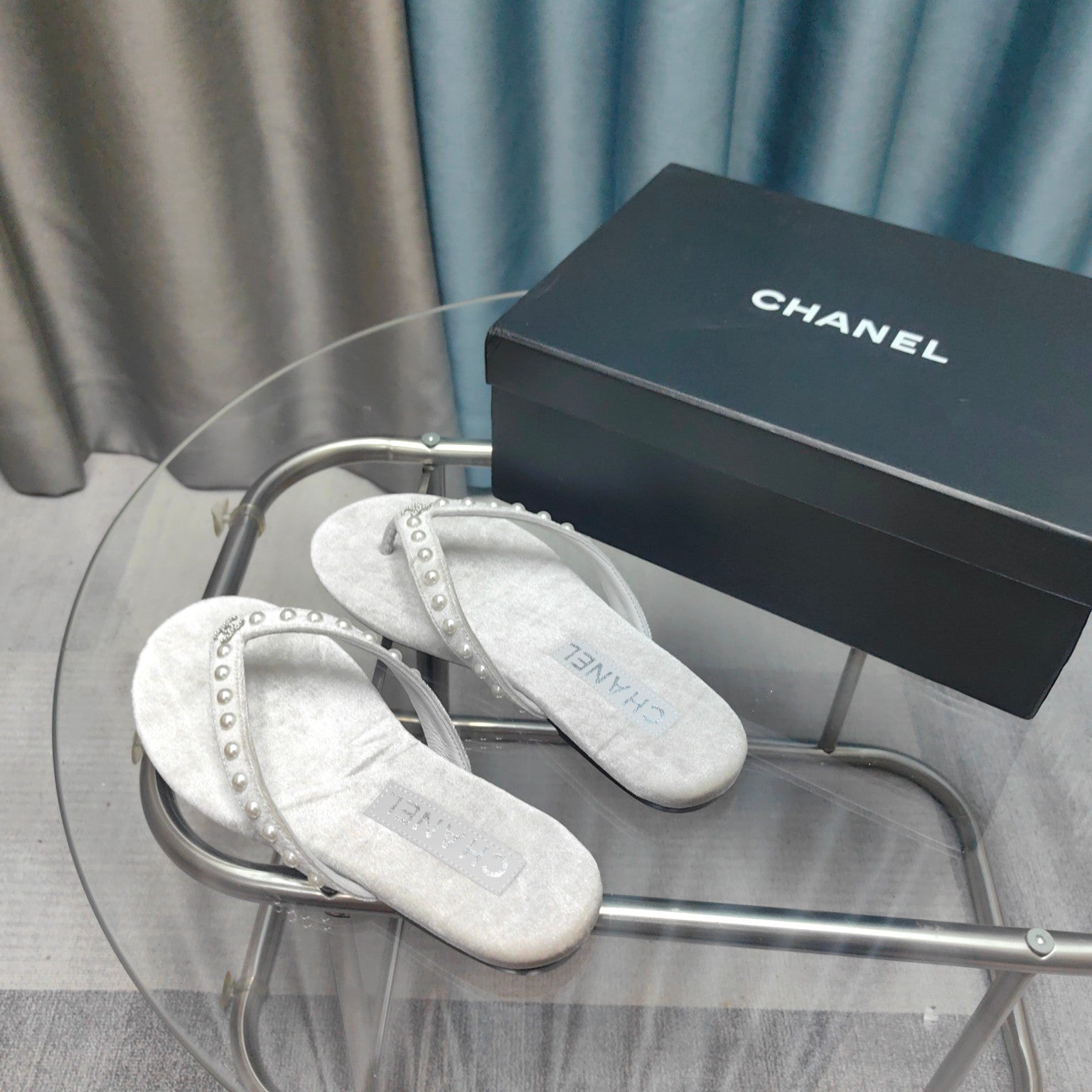 CC Thong Grey Velvet Pearl