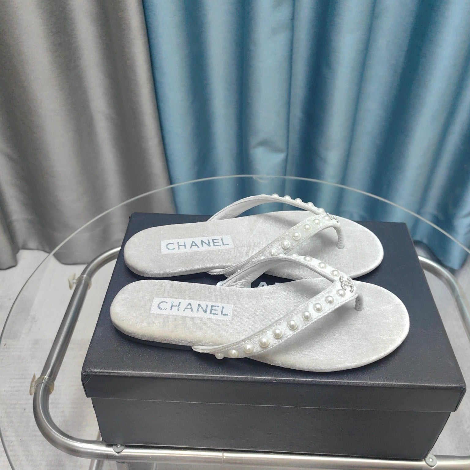 CC Thong Grey Velvet Pearl