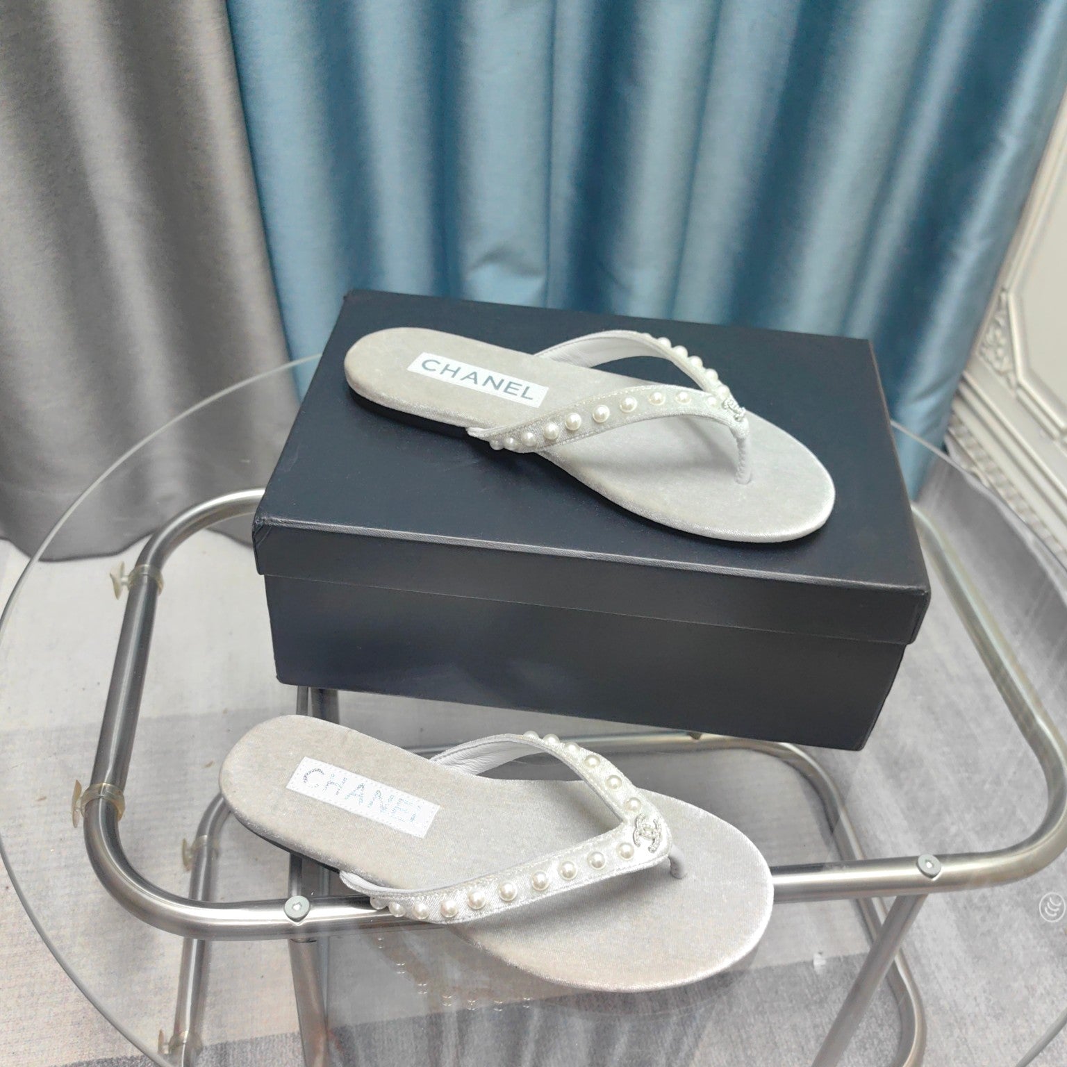 CC Thong Grey Velvet Pearl