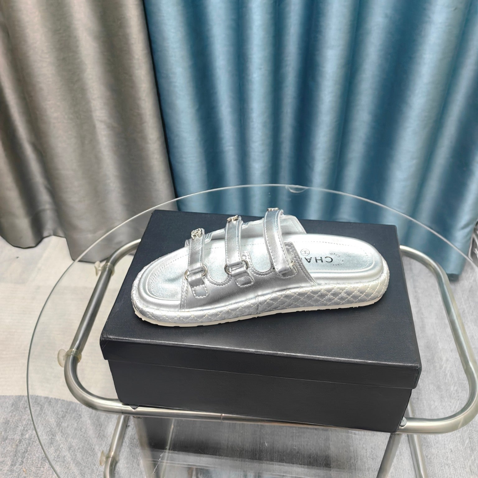 CC 25C Sandal Triple Straps Silver Calfskin