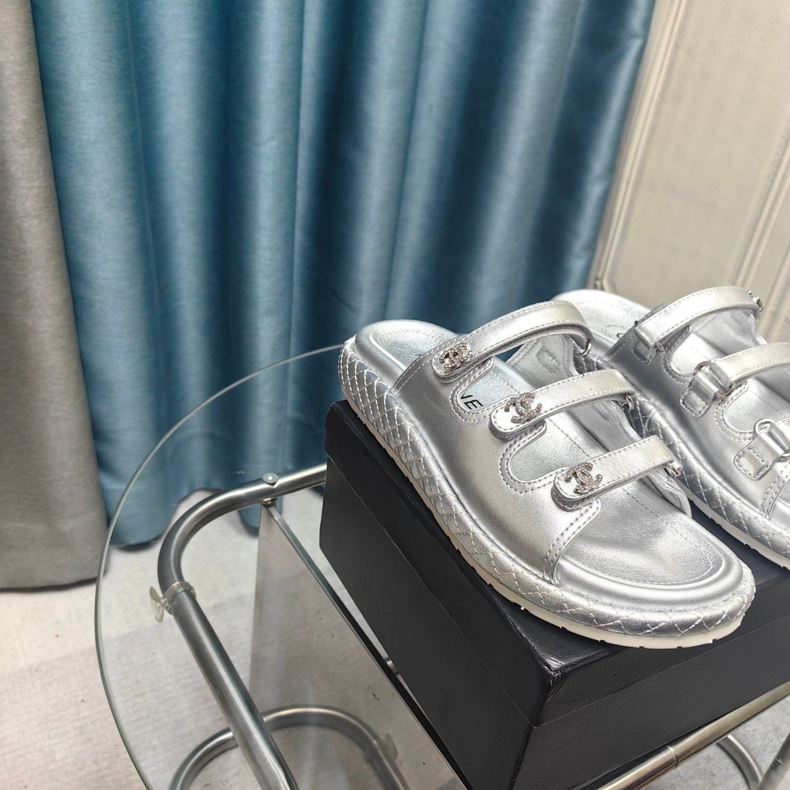 CC 25C Sandal Triple Straps Silver Calfskin