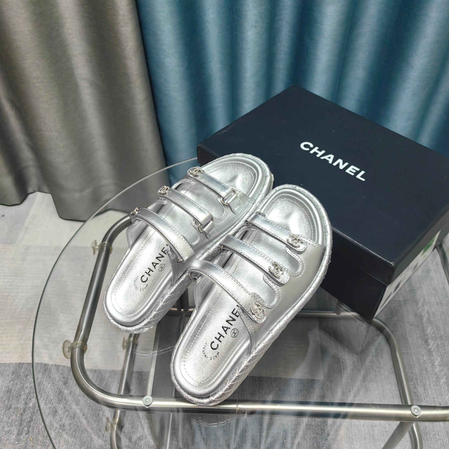 CC 25C Sandal Triple Straps Silver Calfskin