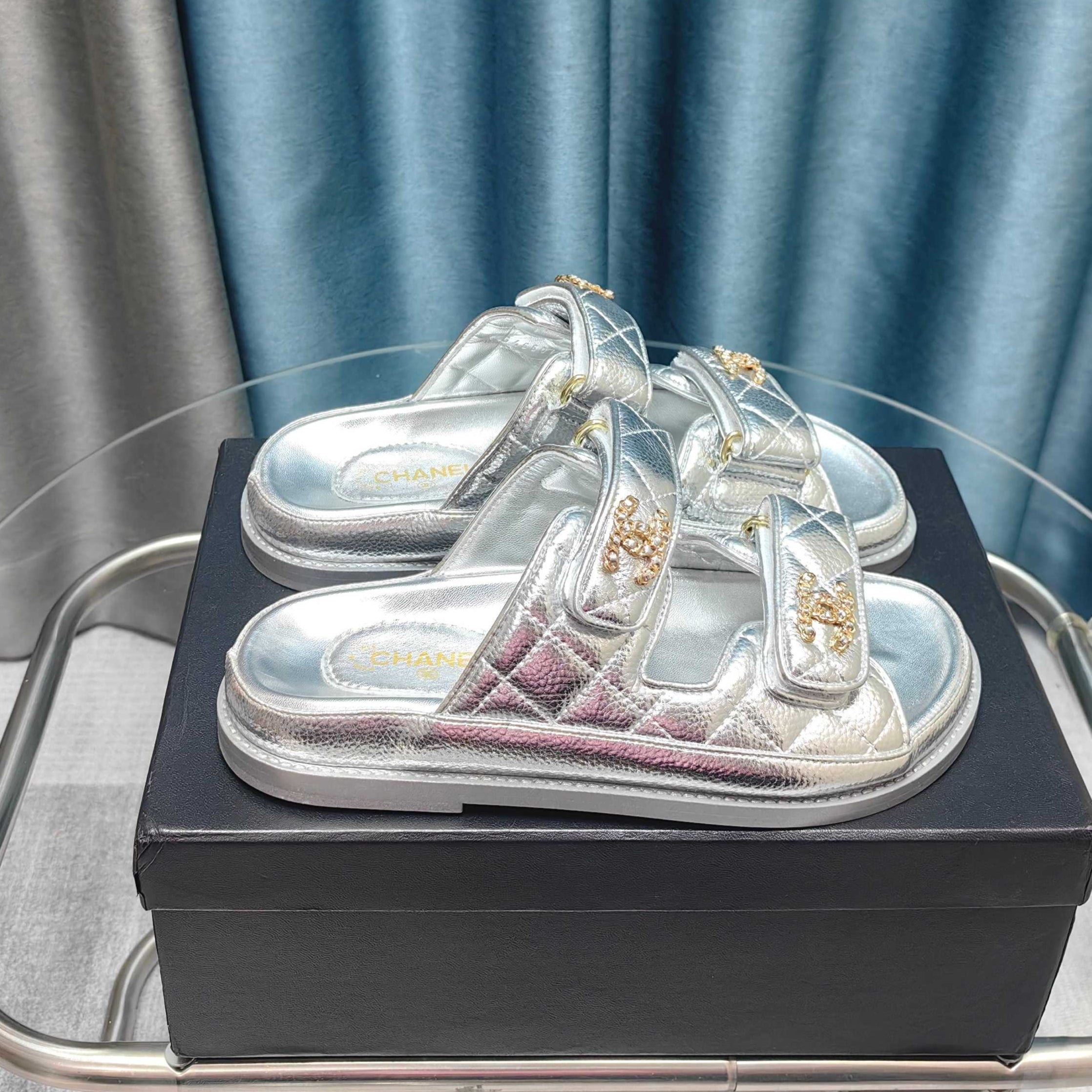 CC 25C Dad Mule Silver Metalic Grained Calfskin