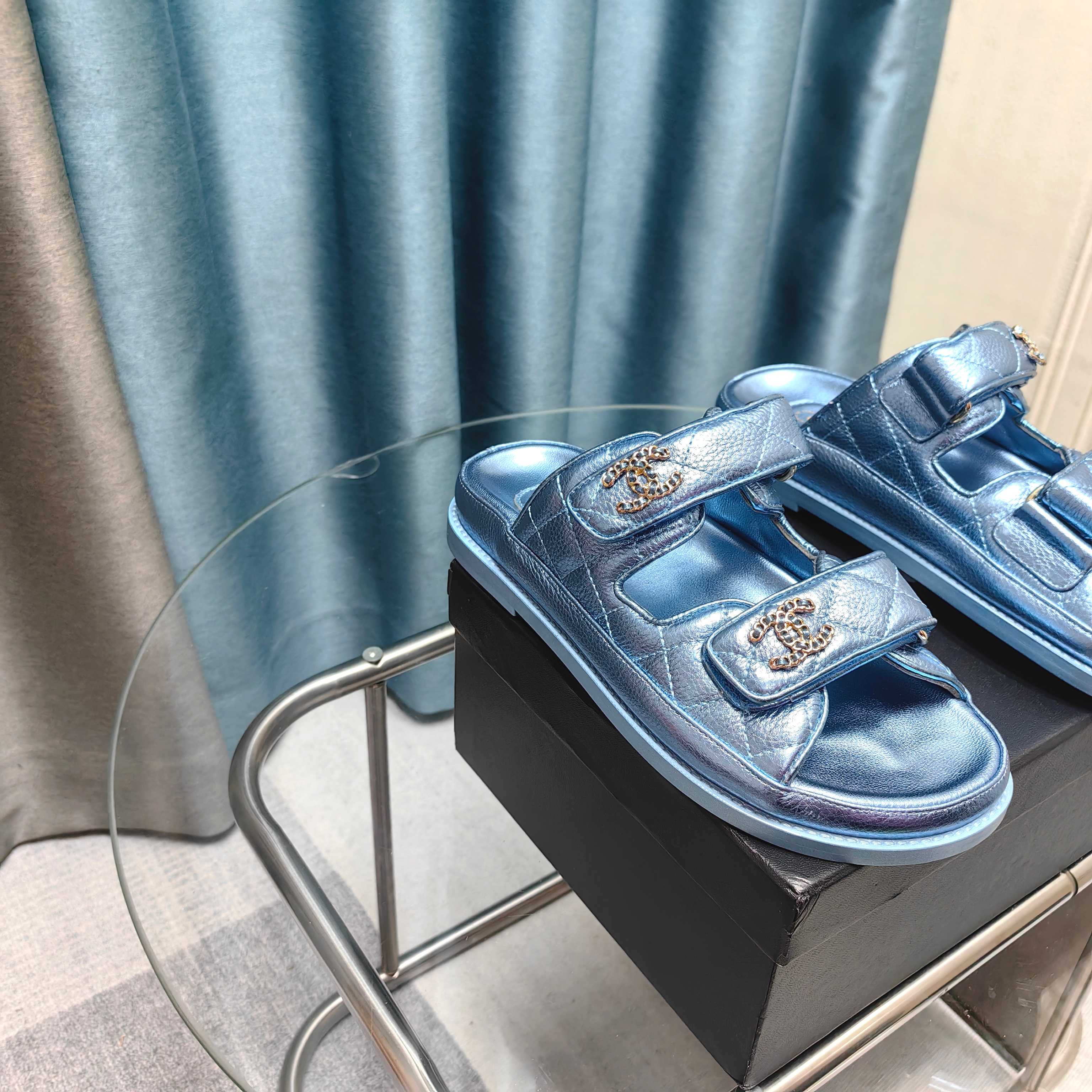 CC 25C Dad Mule Cloud Blue Metalic Grained Calfskin