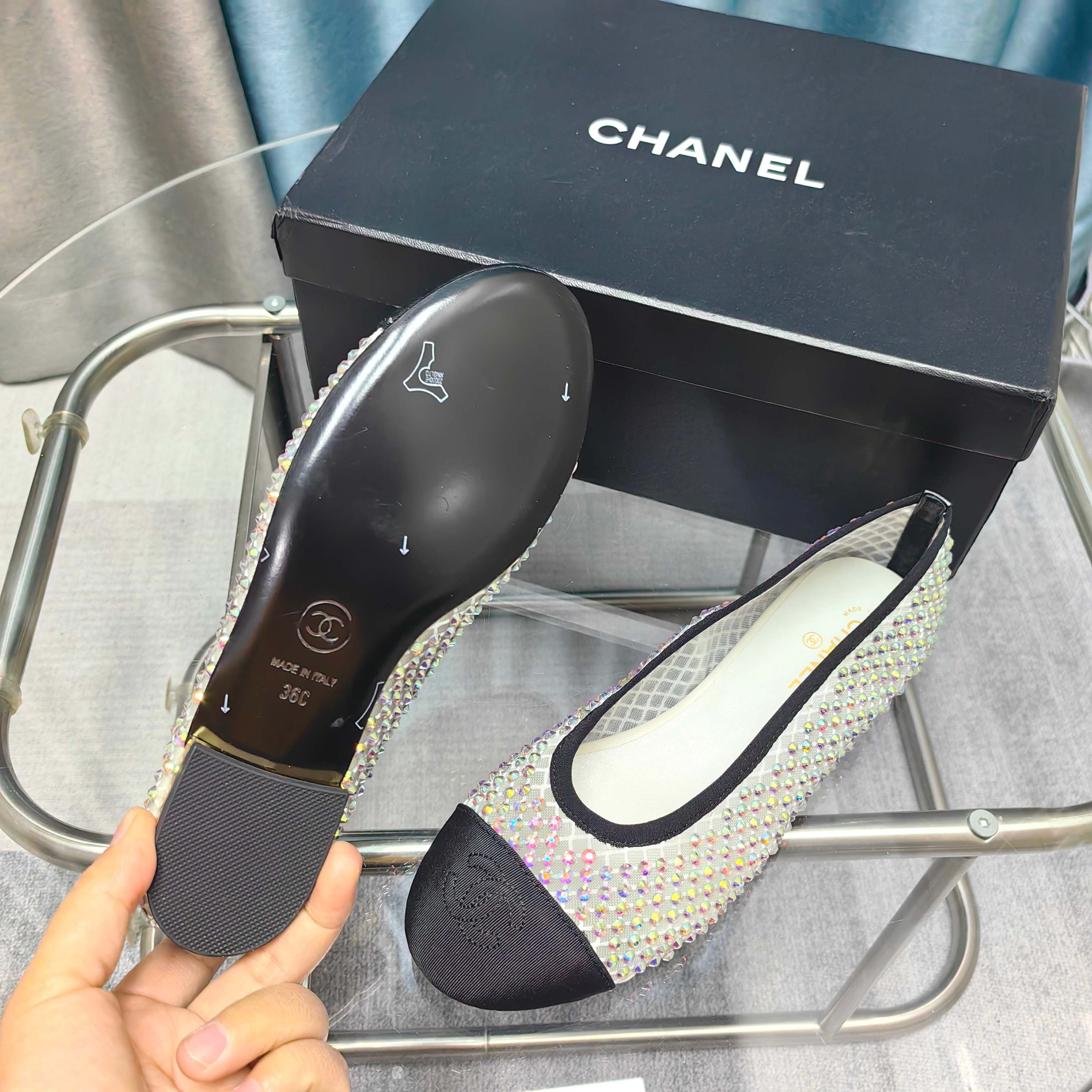 CC 25P Ballet Flat White Mesh Fabric