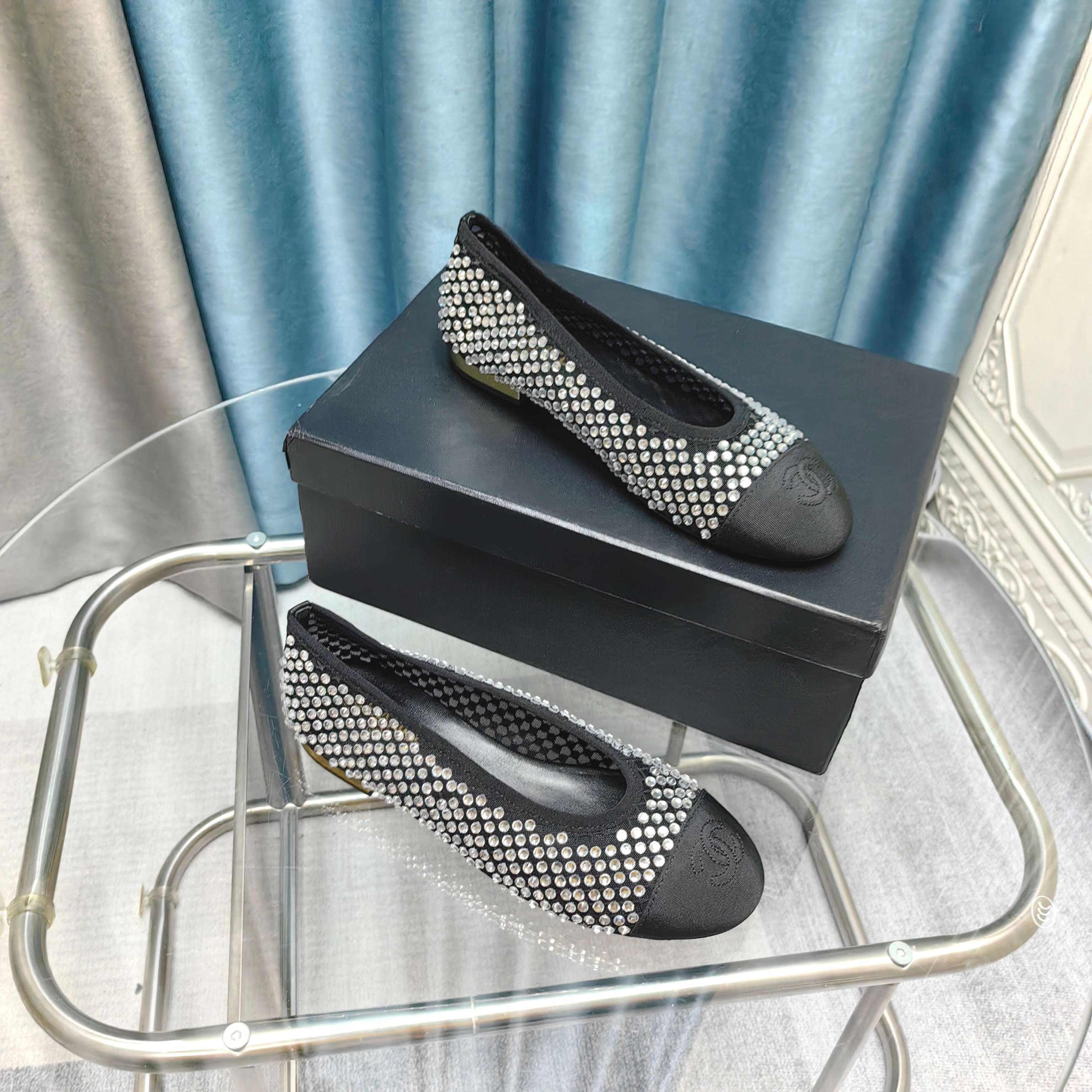 CC 25P Ballet Flat Black Mesh Fabric