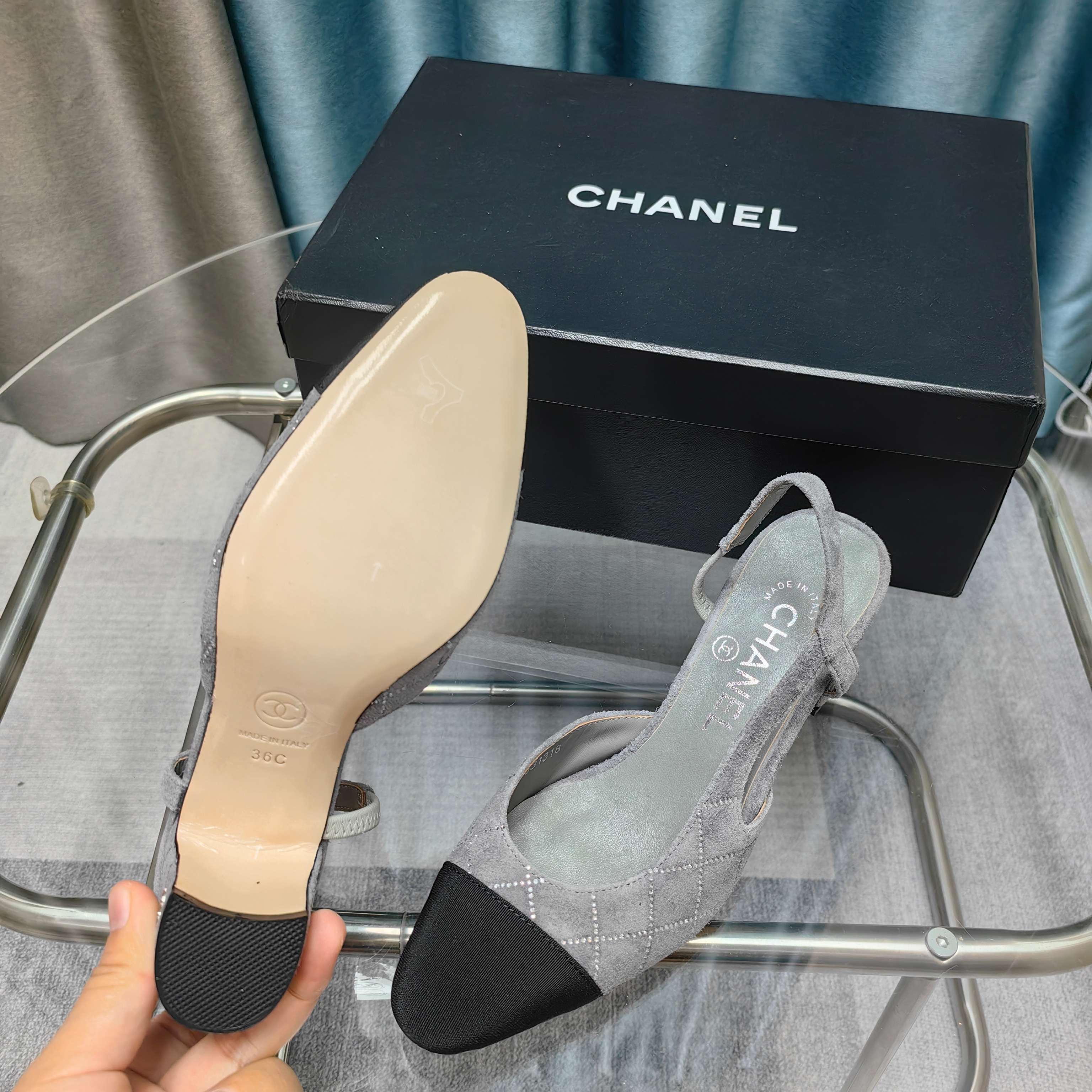 CC 25 Slingback 6.5cm Grey Suede