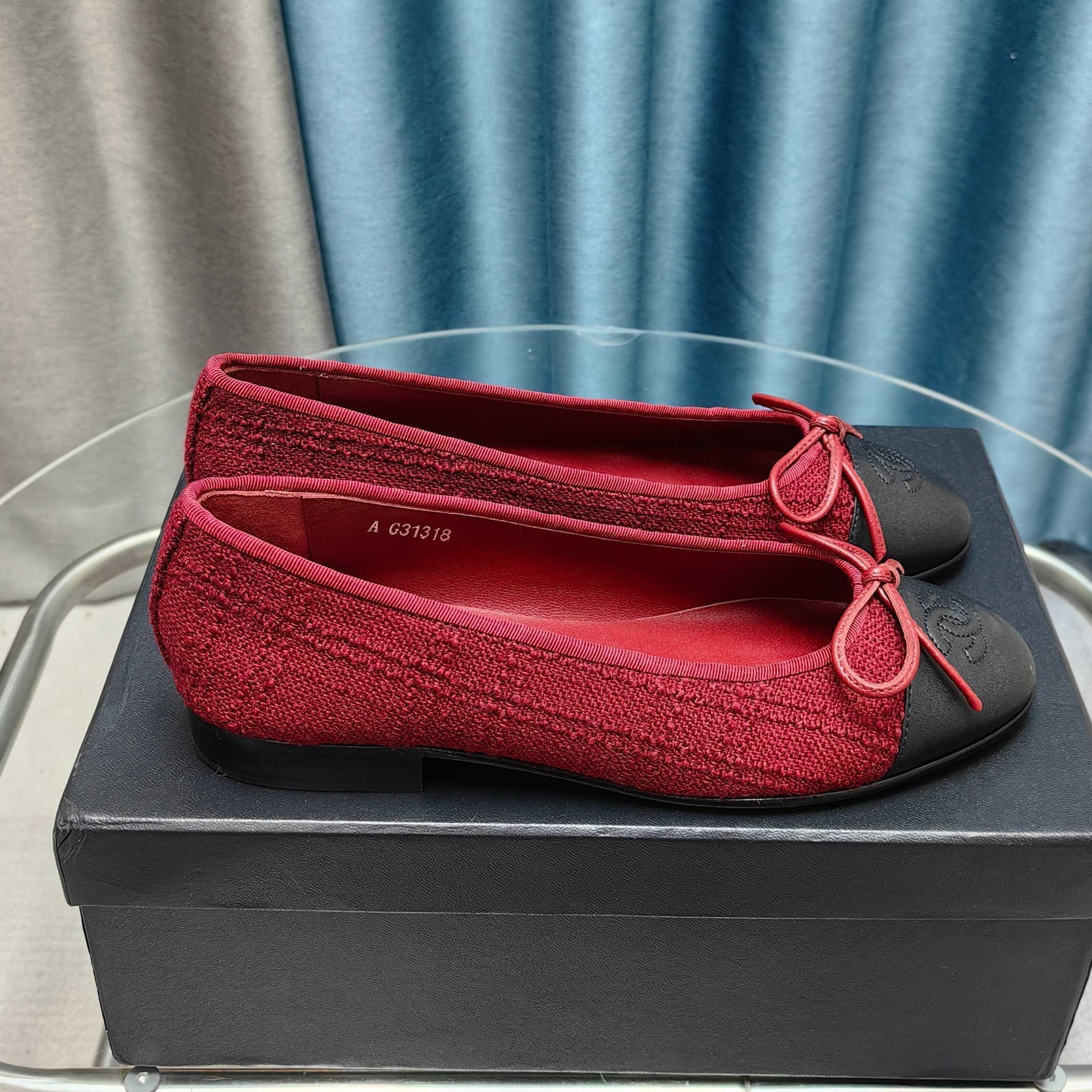 CC 25P Ballet Flat Red Tweed Black Calfskin