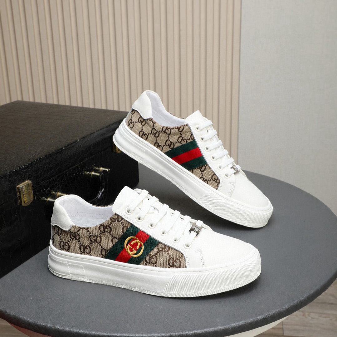 GG Men's Ace Sneaker Brown White Print Fabric 522633