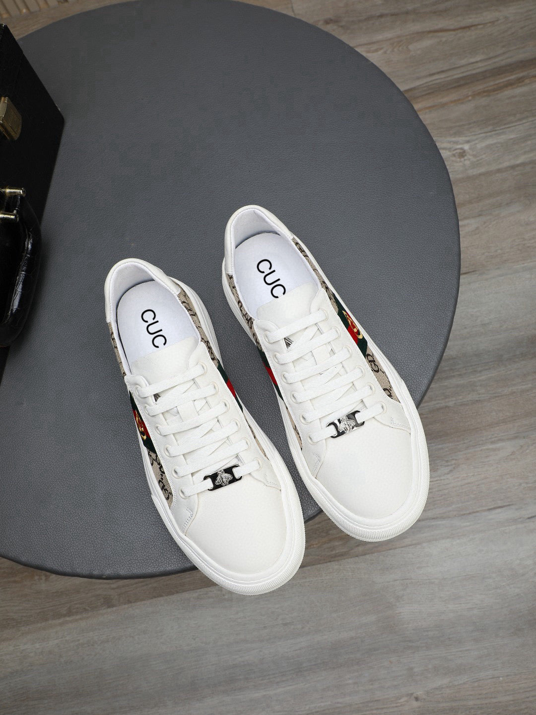 GG Men's Ace Sneaker Brown White Print Fabric 522633