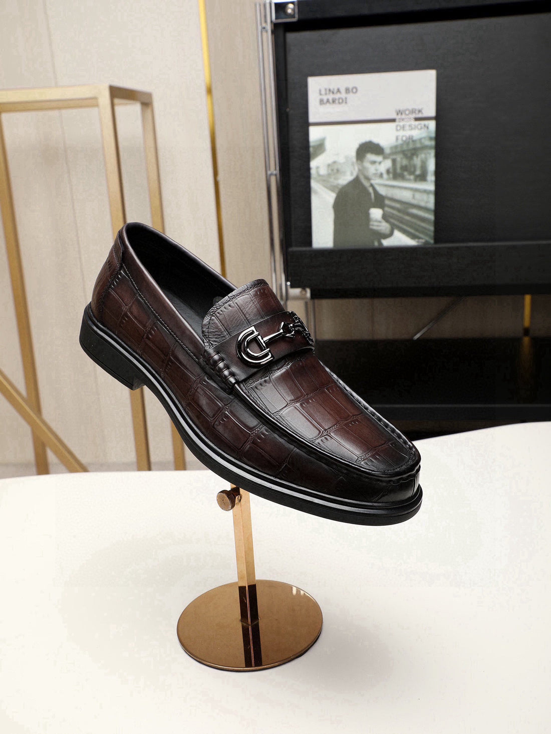 GG Men's Loafer Dark Brown Embossed Cowhide 525164