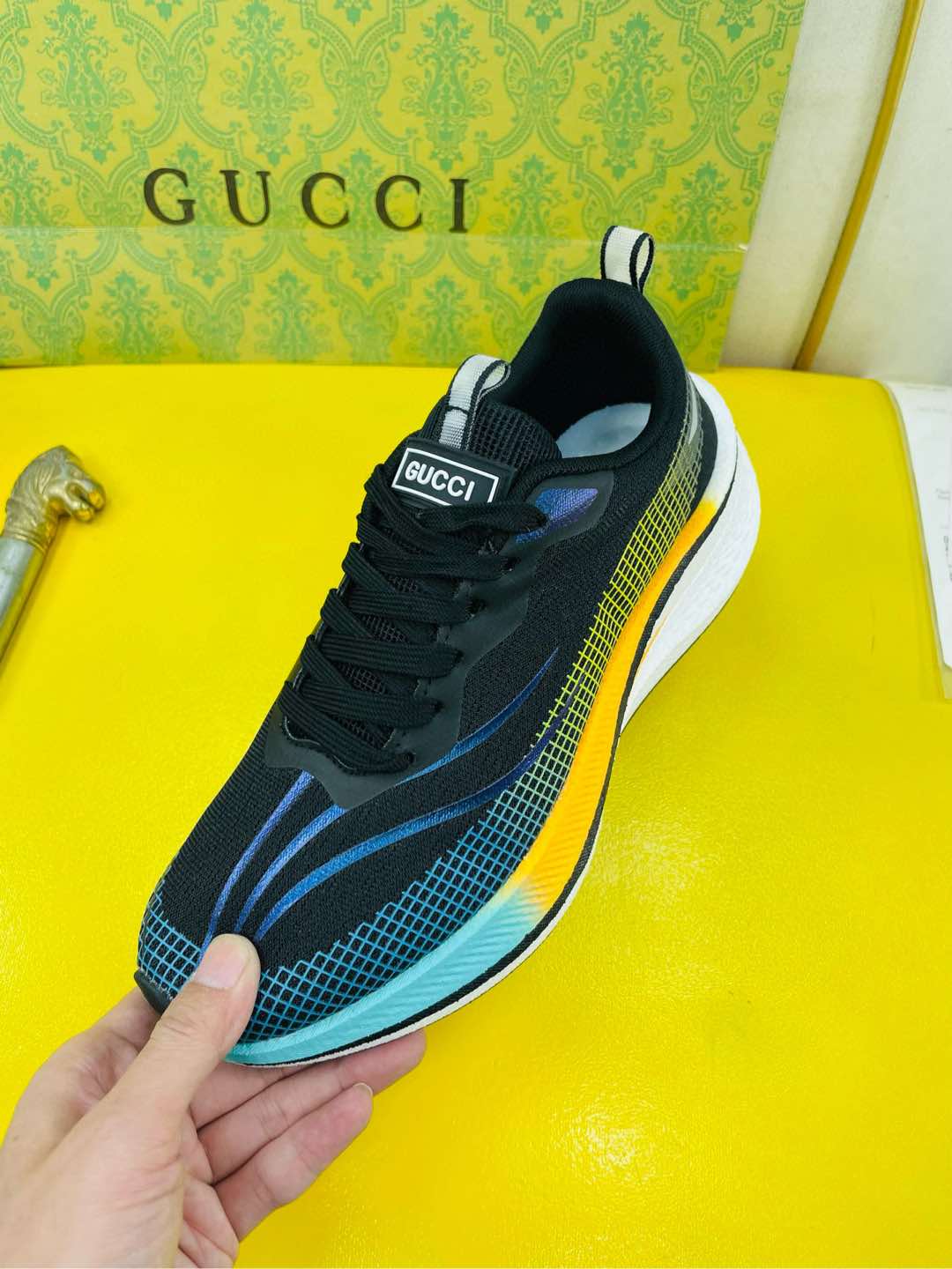 GG Men's Sneaker Black Blue Flywoven Fabric 532009