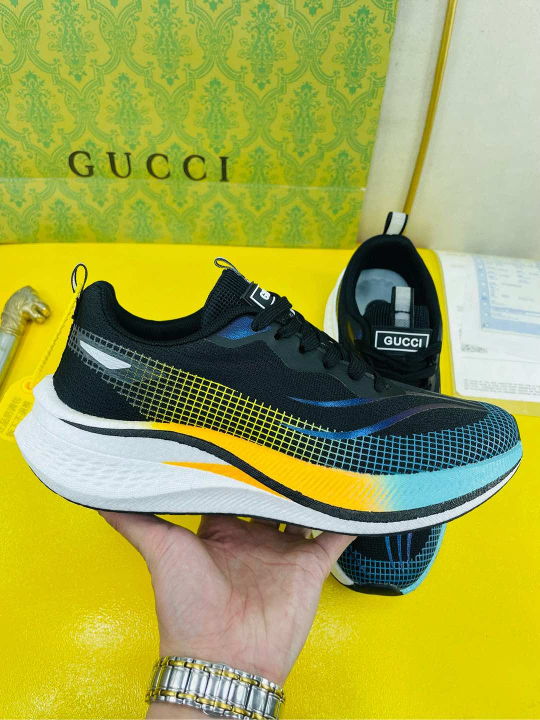 GG Men's Sneaker Black Blue Flywoven Fabric 532009