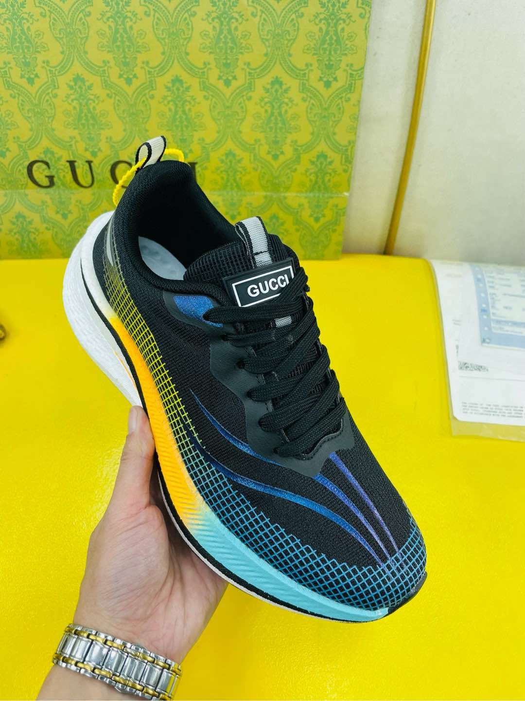 GG Men's Sneaker Black Blue Flywoven Fabric 532009