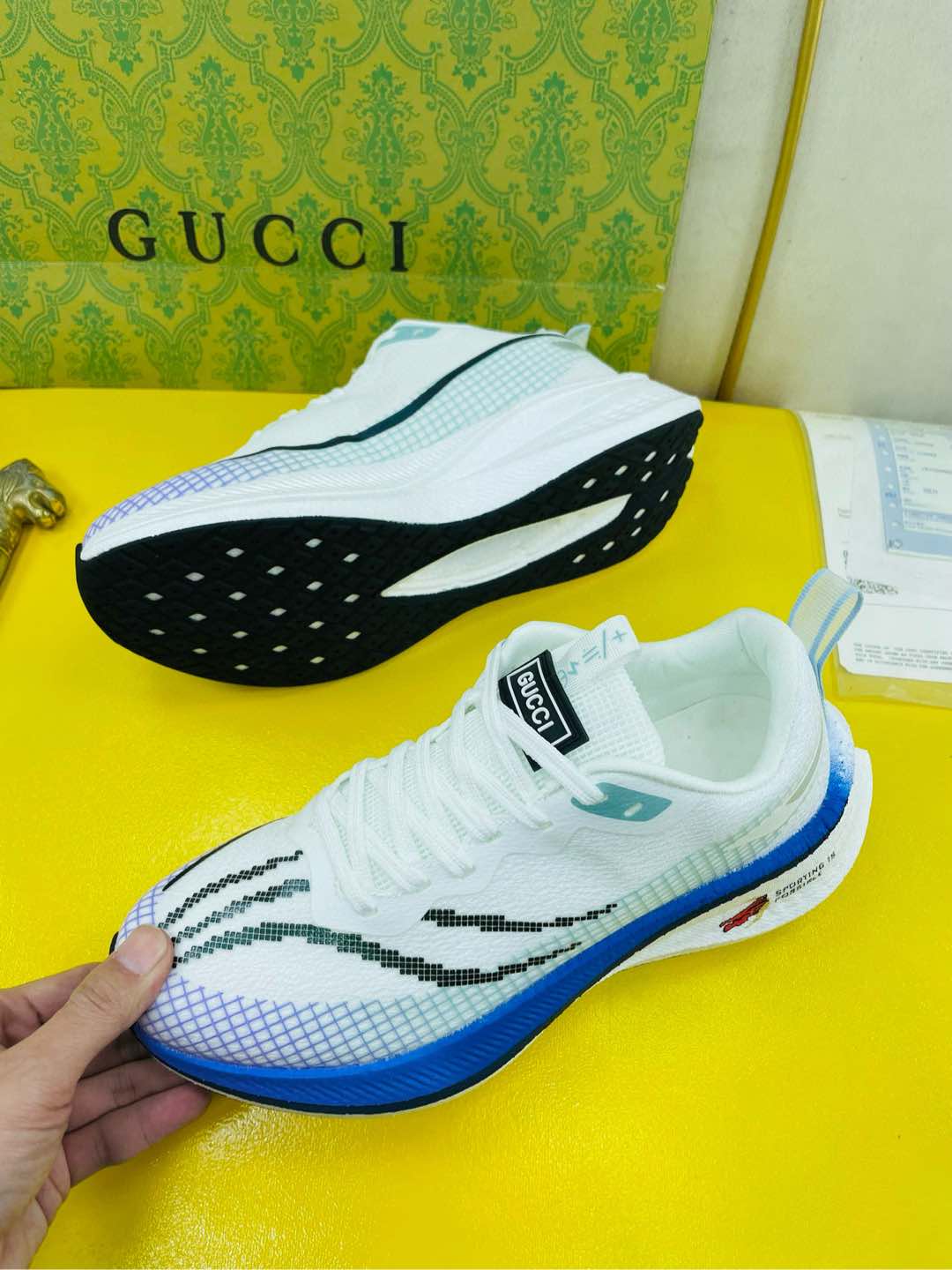 GG Men's Sneaker White Blue Flywoven Fabric 532011