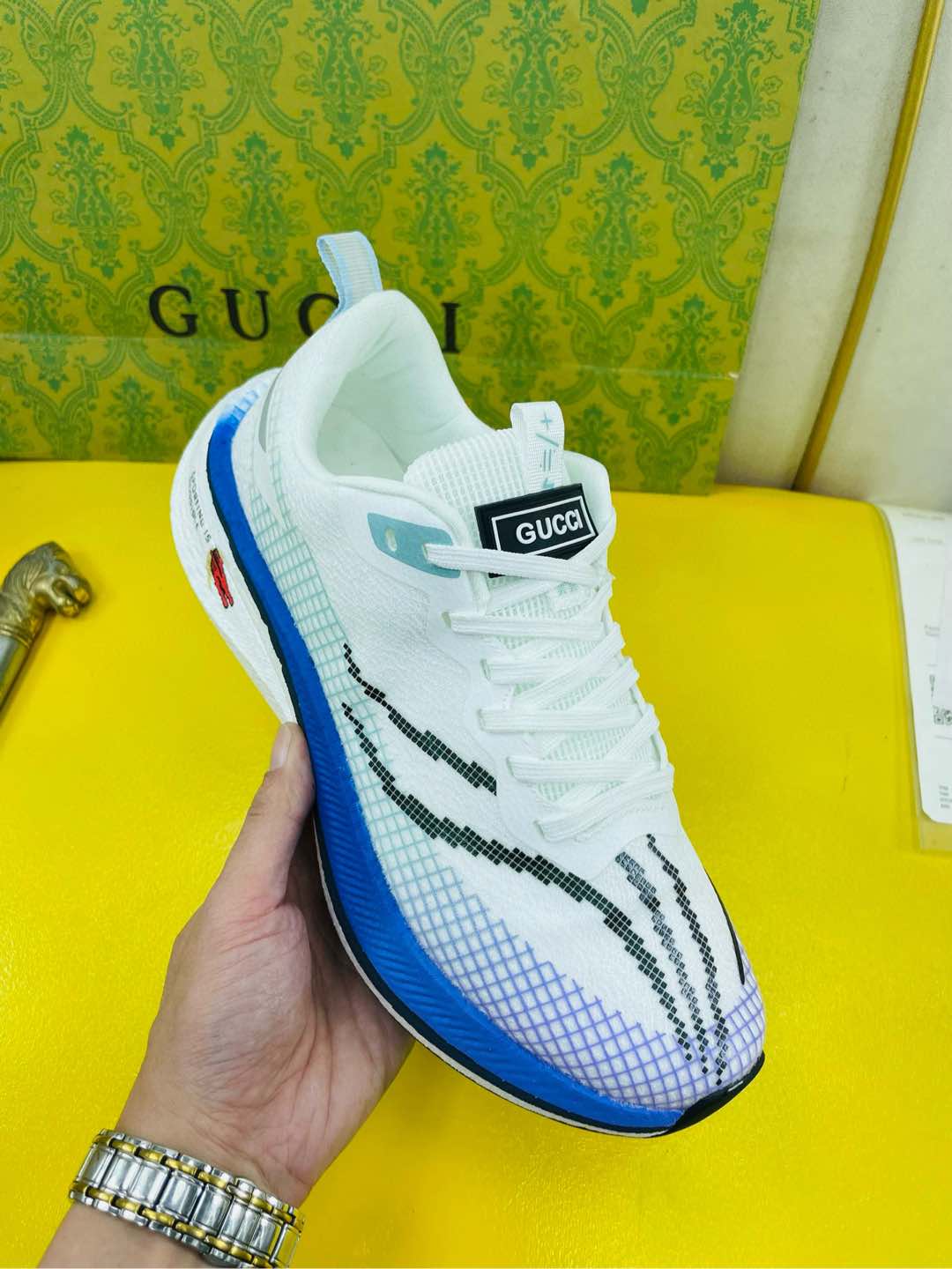 GG Men's Sneaker White Blue Flywoven Fabric 532011