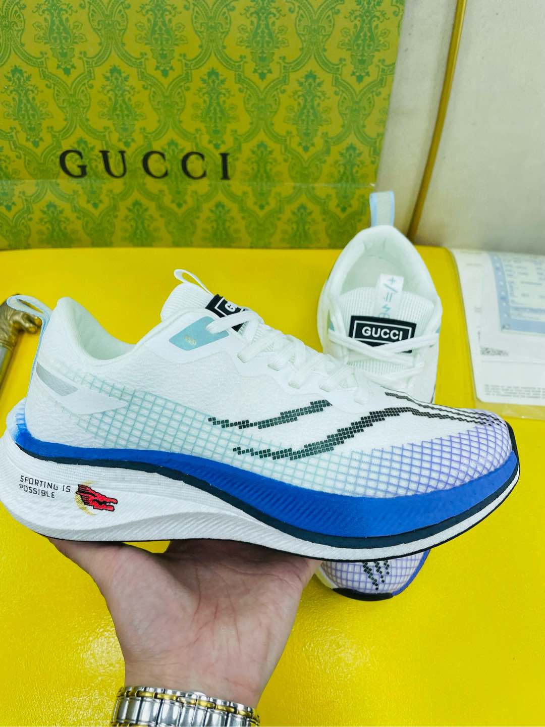 GG Men's Sneaker White Blue Flywoven Fabric 532011