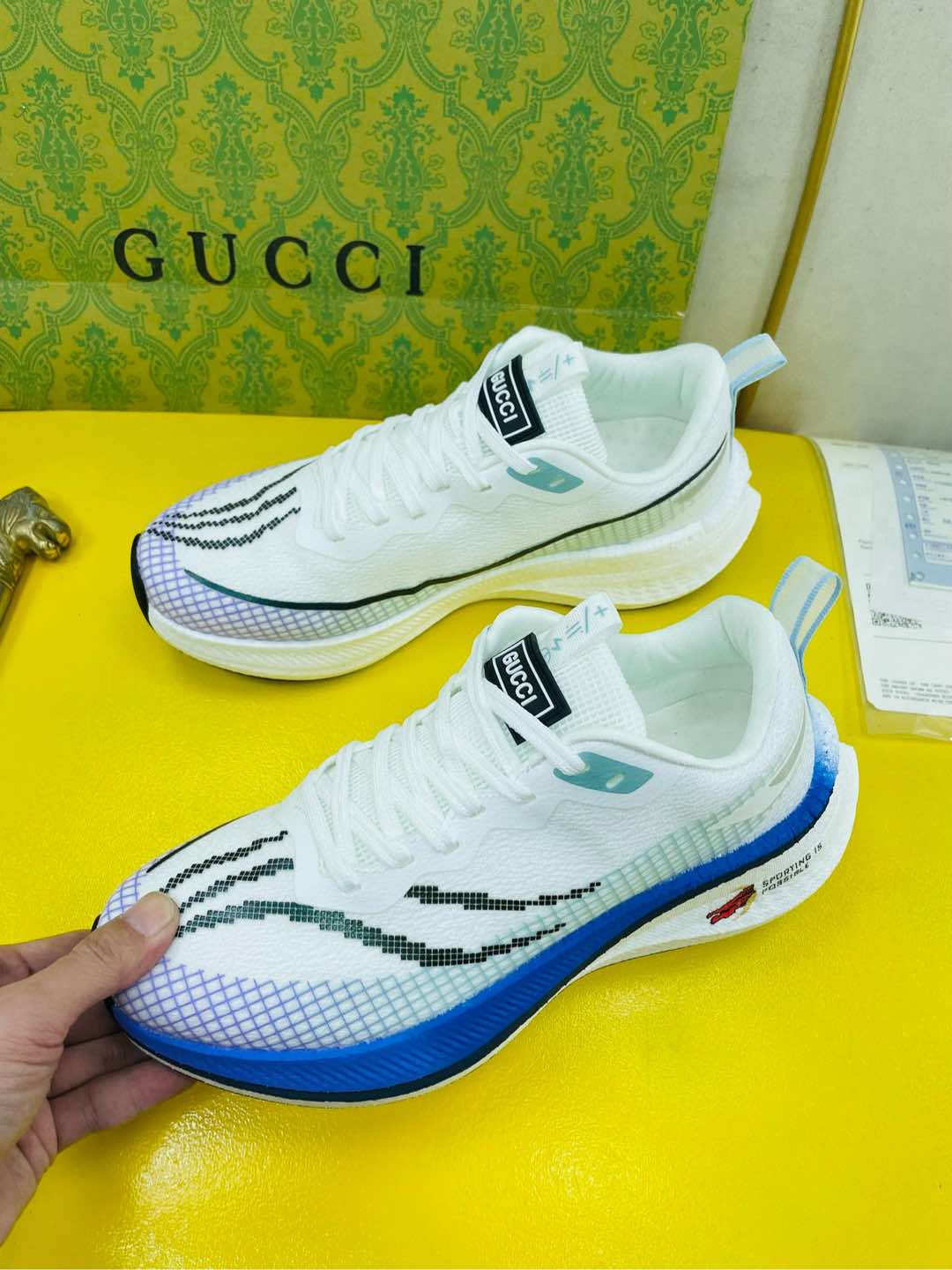 GG Men's Sneaker White Blue Flywoven Fabric 532011