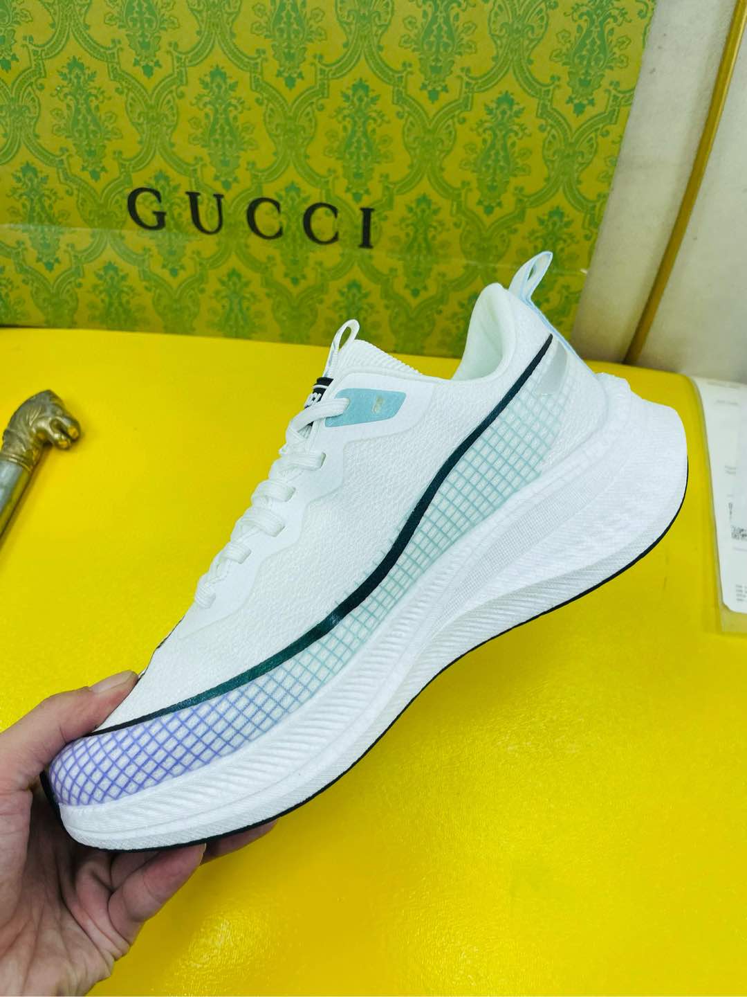 GG Men's Sneaker White Blue Flywoven Fabric 532011