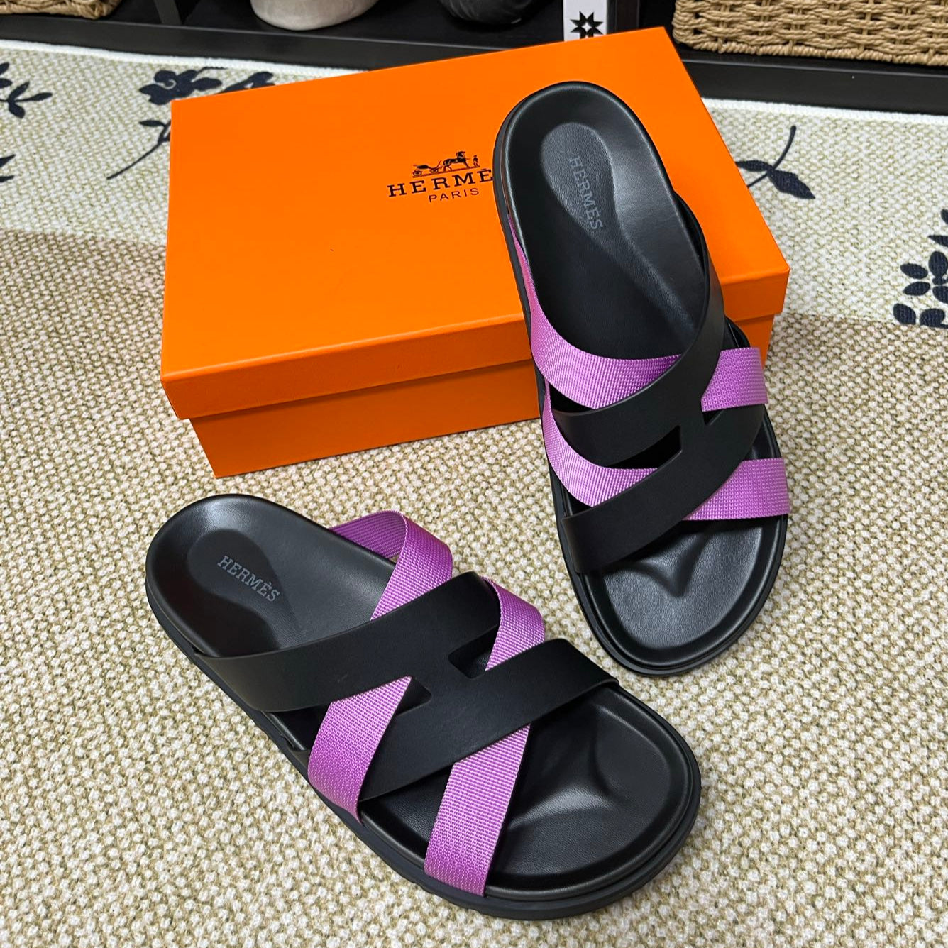 HM Men's Kazimir Black Purple Calfskin 595489