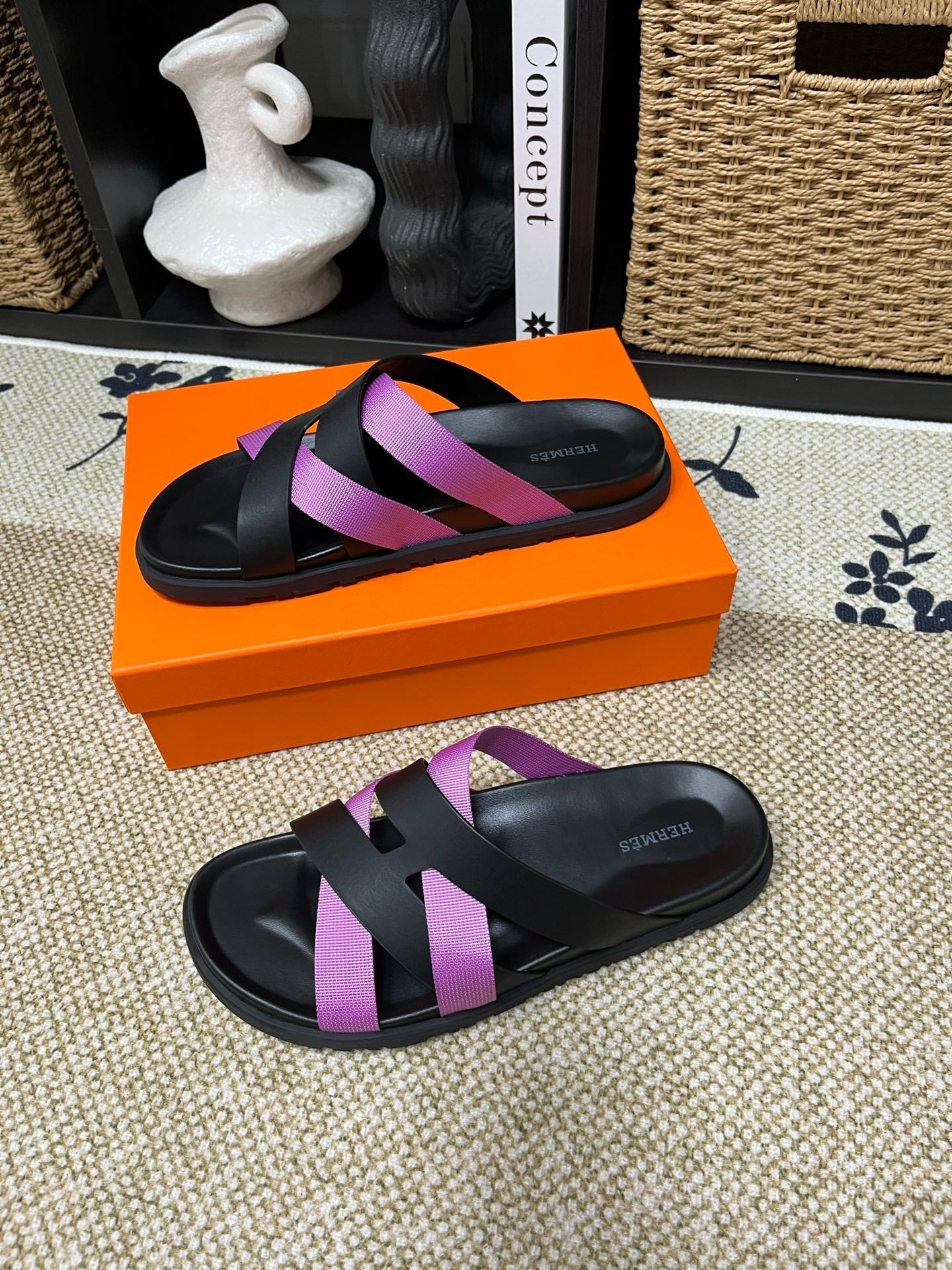 HM Men's Kazimir Black Purple Calfskin 595489