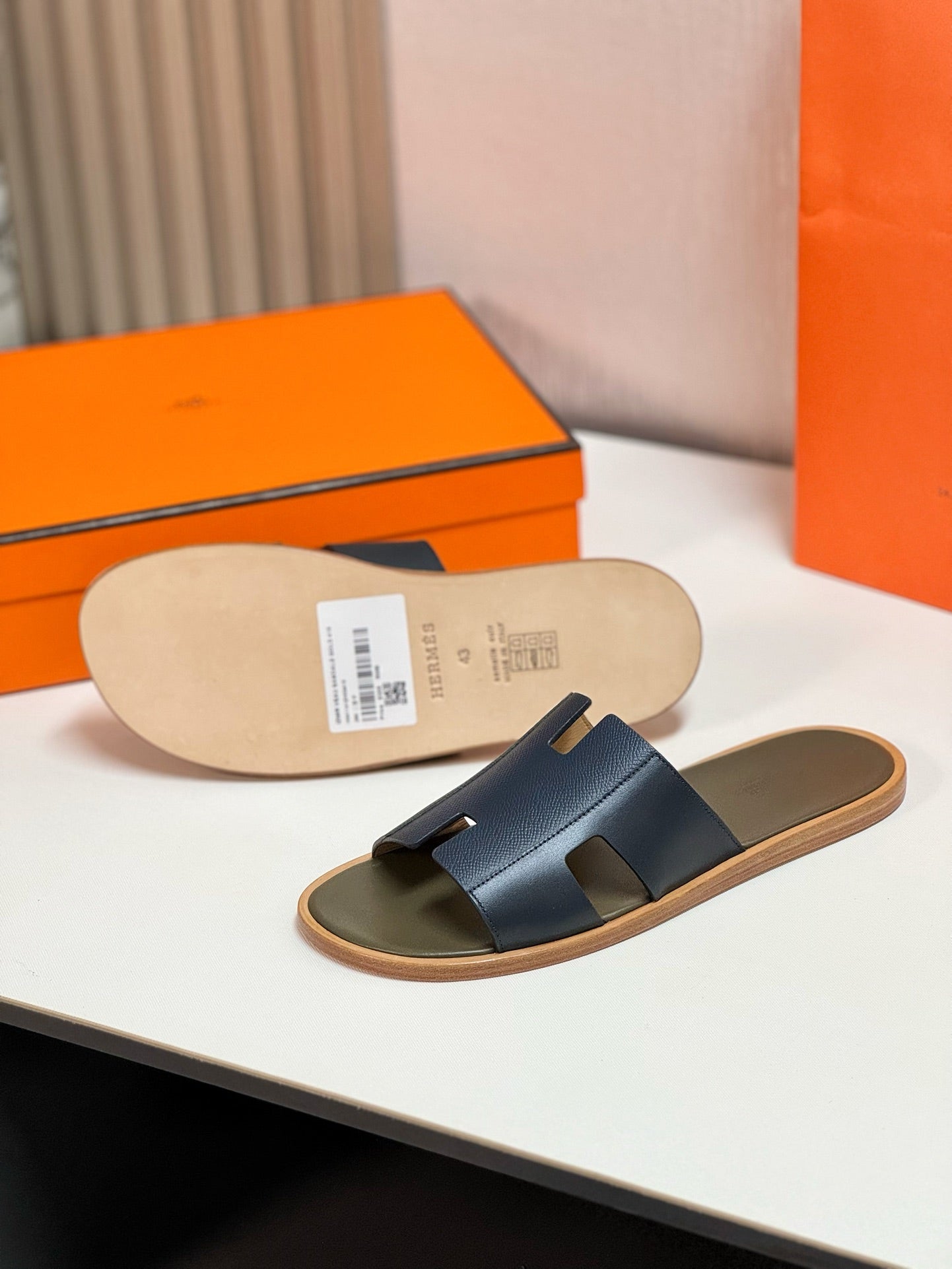 IZMIR SANDAL MOSS MIX BRIGHT NAVY LAMBSKIN
