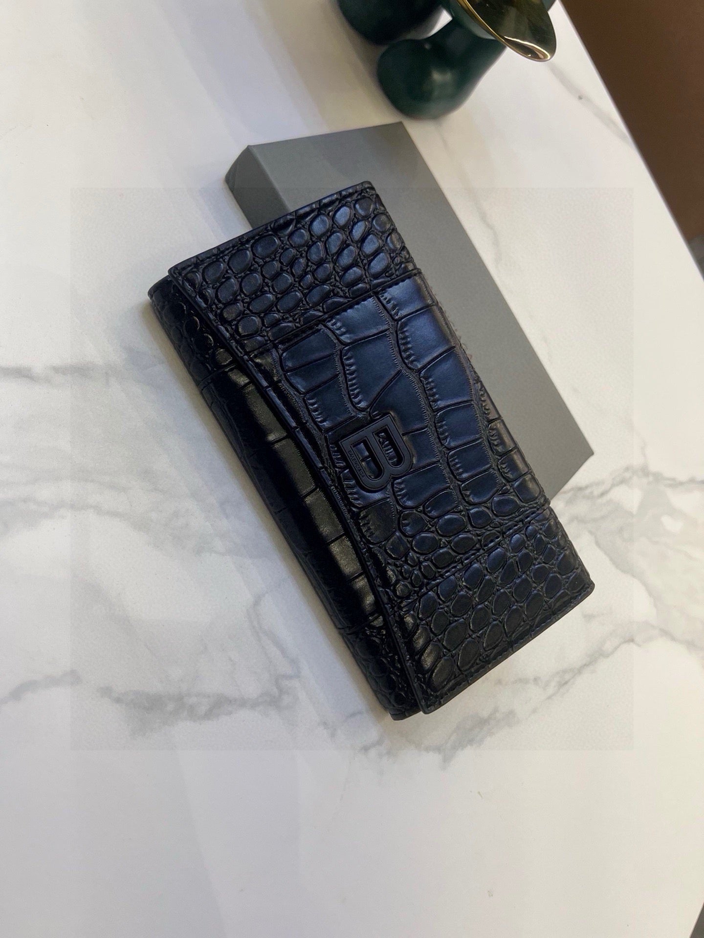 WALLET 15 IN BLACK CROCODILE EMBOSSED CALFSKIN