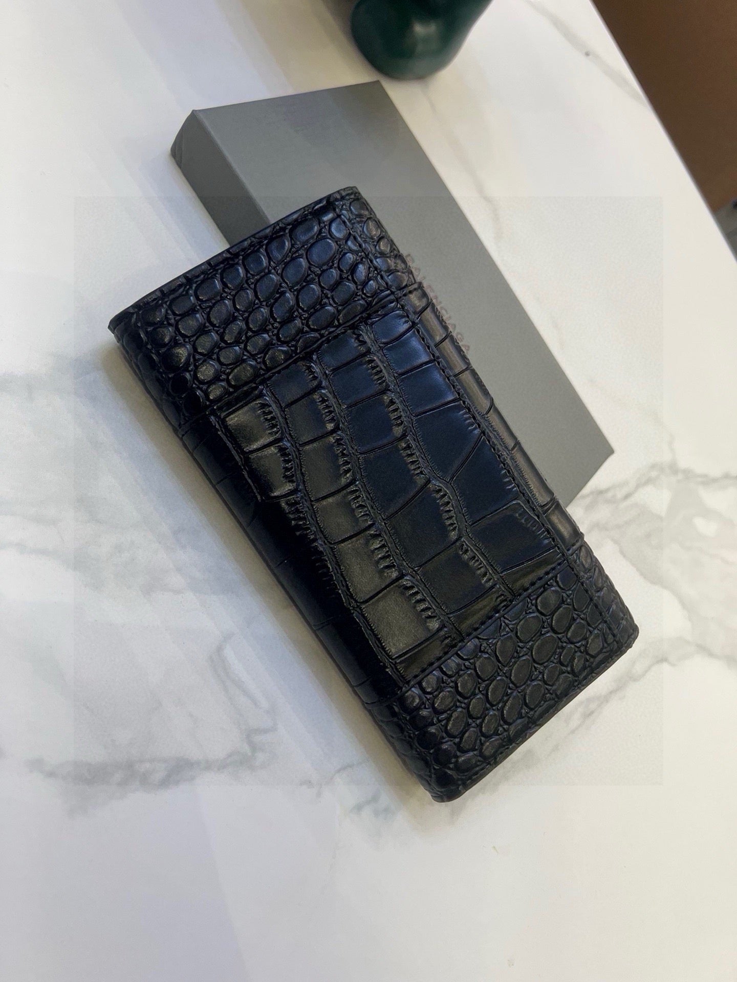 WALLET 15 IN BLACK CROCODILE EMBOSSED CALFSKIN