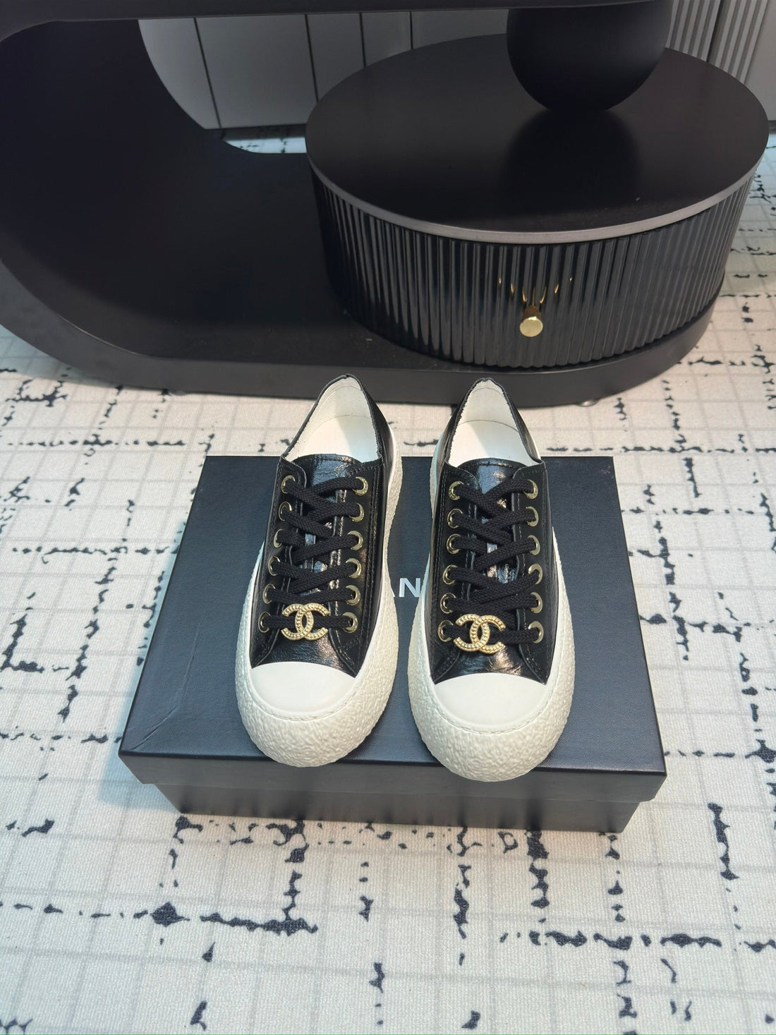 CC Low Sneaker 30mm Black Calfskin